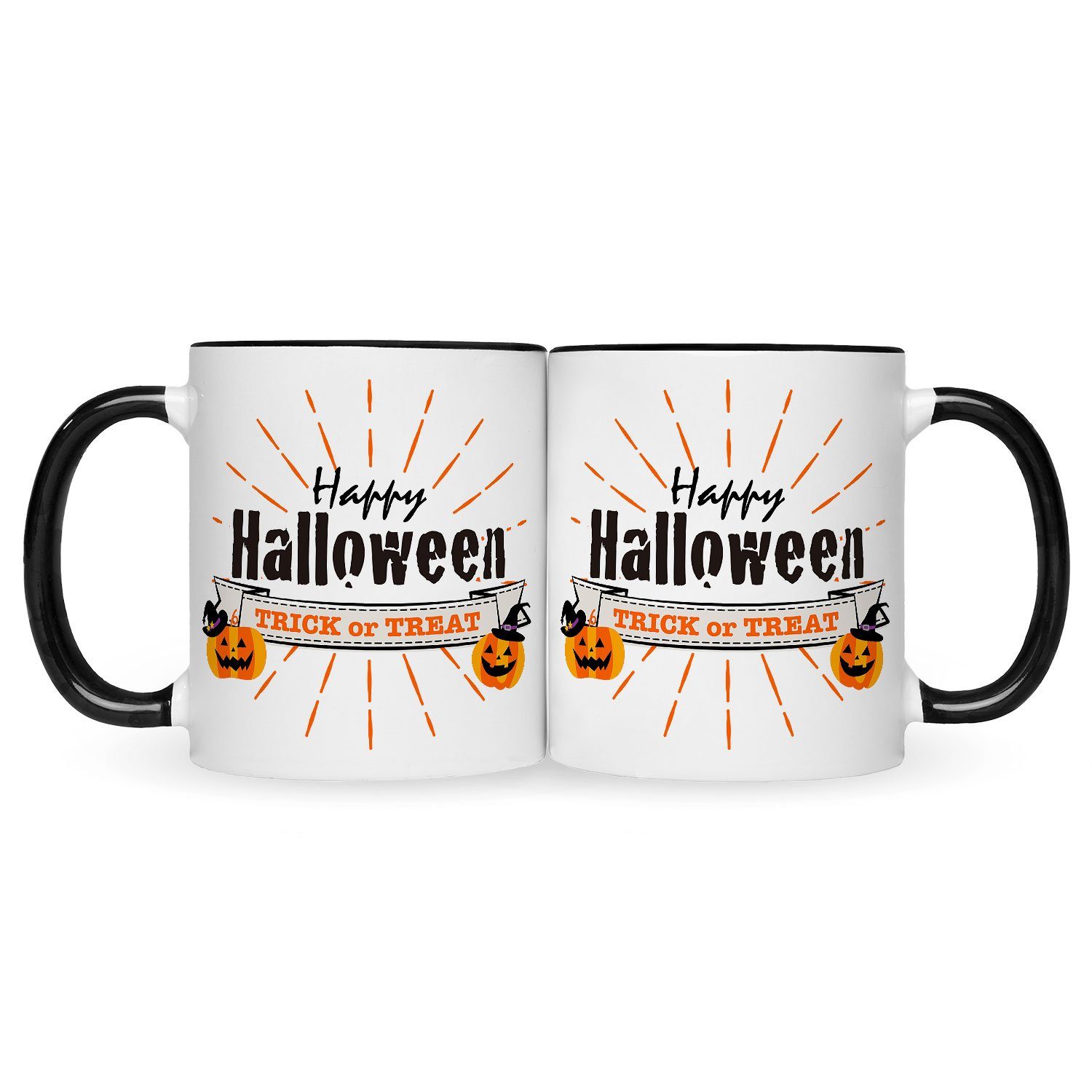 Ihn mit Motiv Halloween Happy Schwarz GRAVURZEILE Sie Weiß - Design im Tasse für V3 & - Geschenk