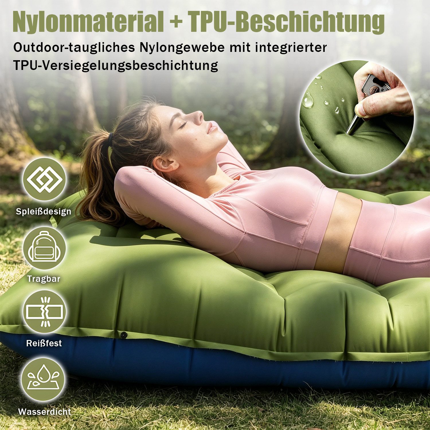 AKKEE Isomatte Outdoor, Isomatte Camping Outdoor, Isomatte Ultraleicht 198 x 68 cm, Outdoor Camping Schlafmatte Aufblasbar Sleeping Pad