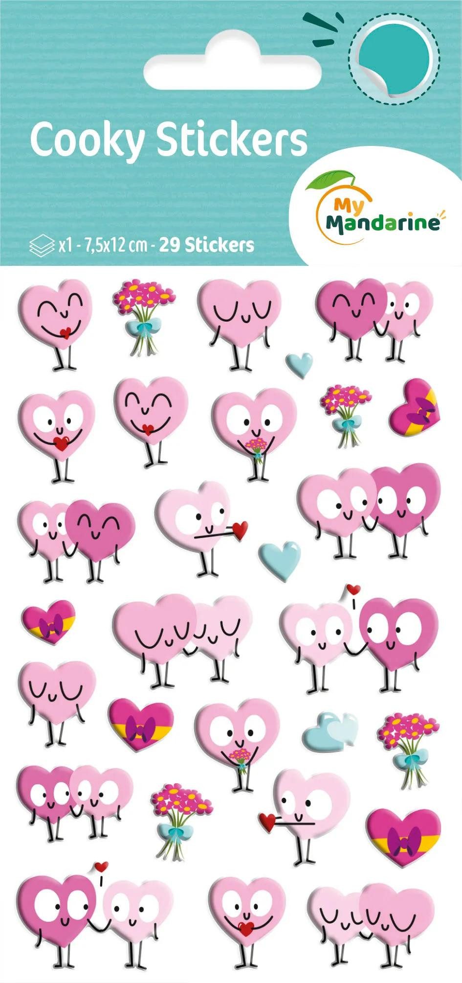 maildor Sticker 10x Cooky, 1 Stickerbogen 7,5x12cm, Herzen - Mehrfarbig CY105C, 3D-Sticker