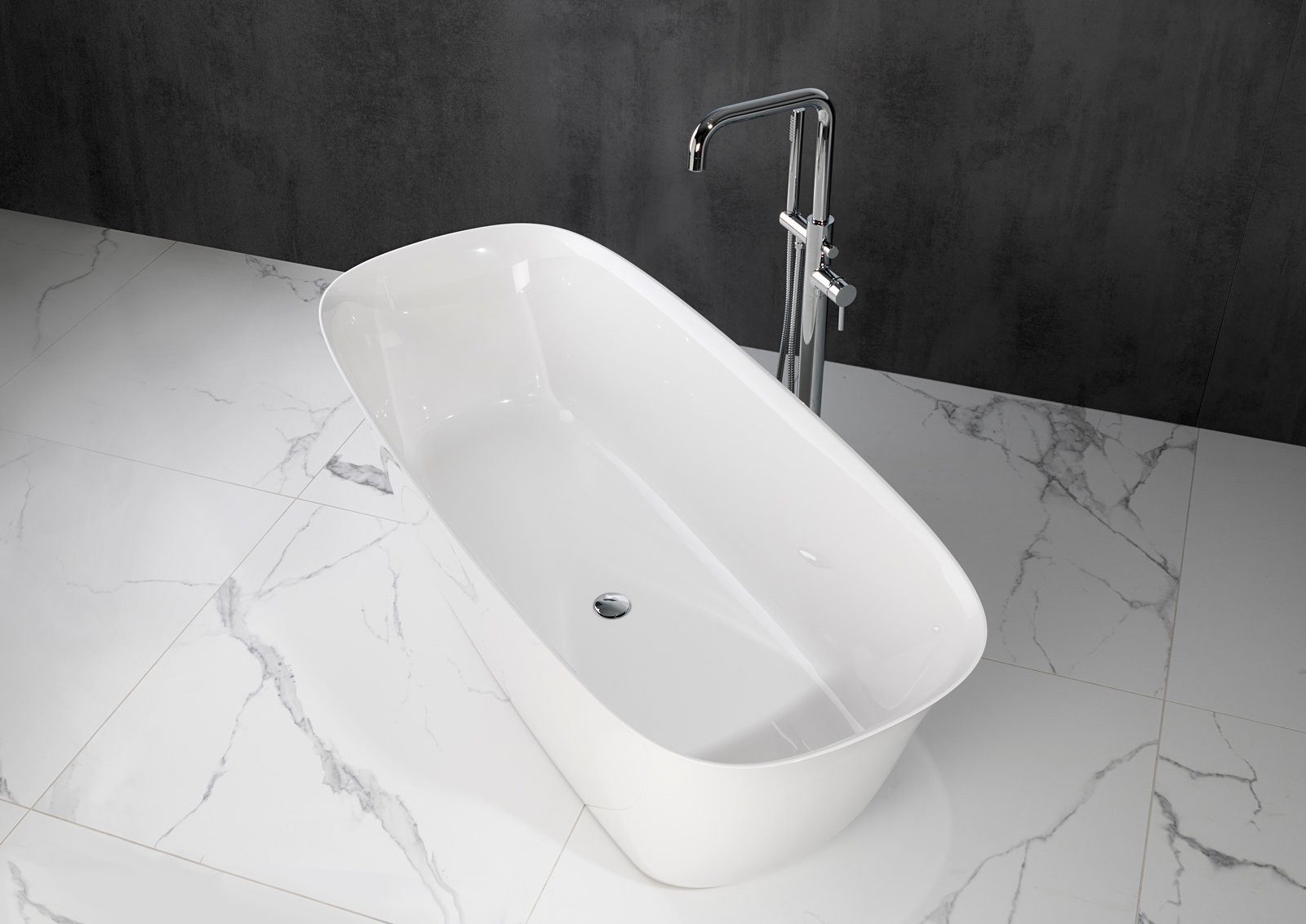 Intarbad Badewanne Freistehende Badewanne aus Mineralguss 170x77x62 cm in Weiß Glanz