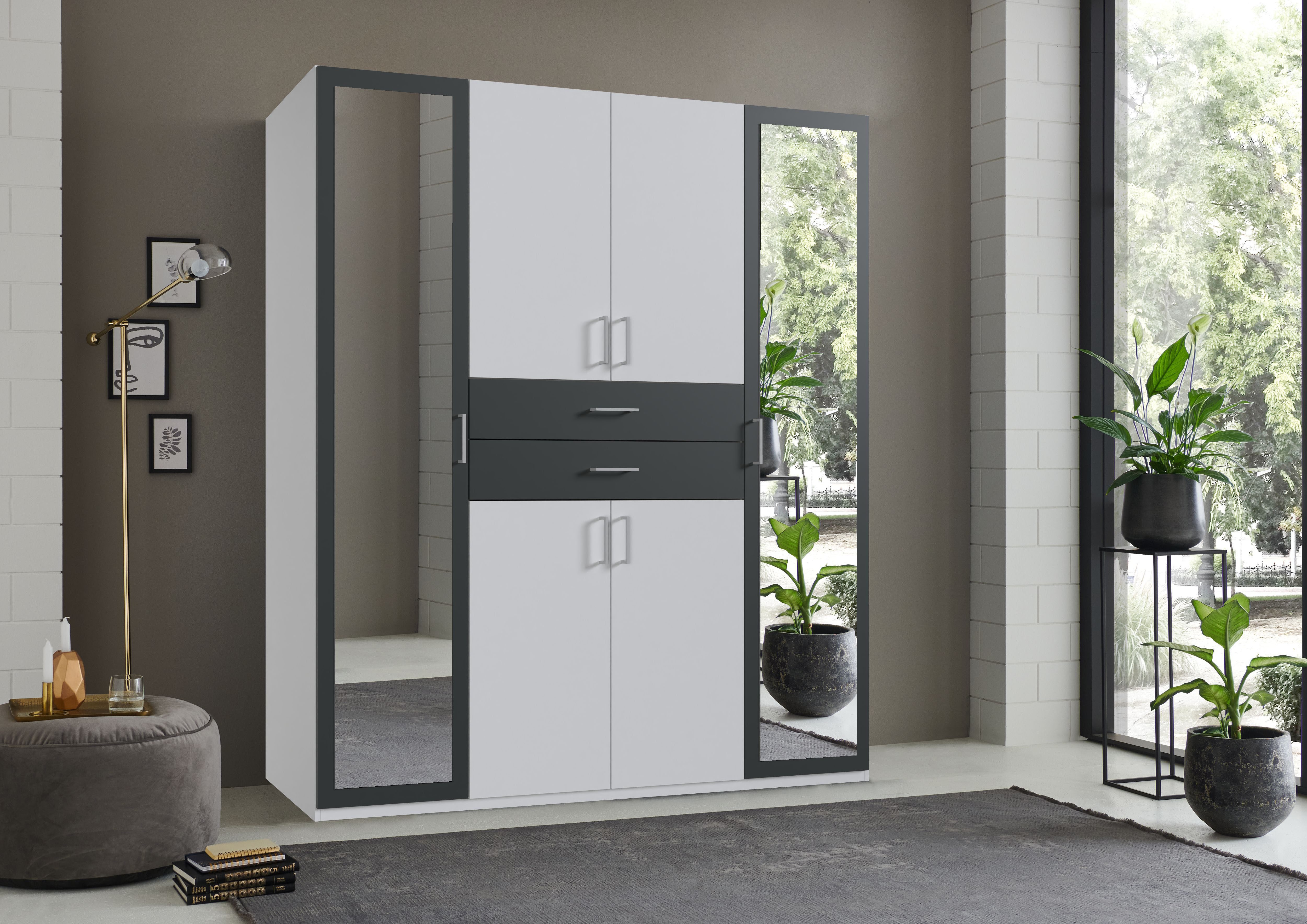 Wimex Kleiderschrank Diver Drehtürenschrank mit Spiegel, 180, 225 o. 270cm breit Bestseller Schlafzimmerschrank wahlweise 3 Innenausstattungen