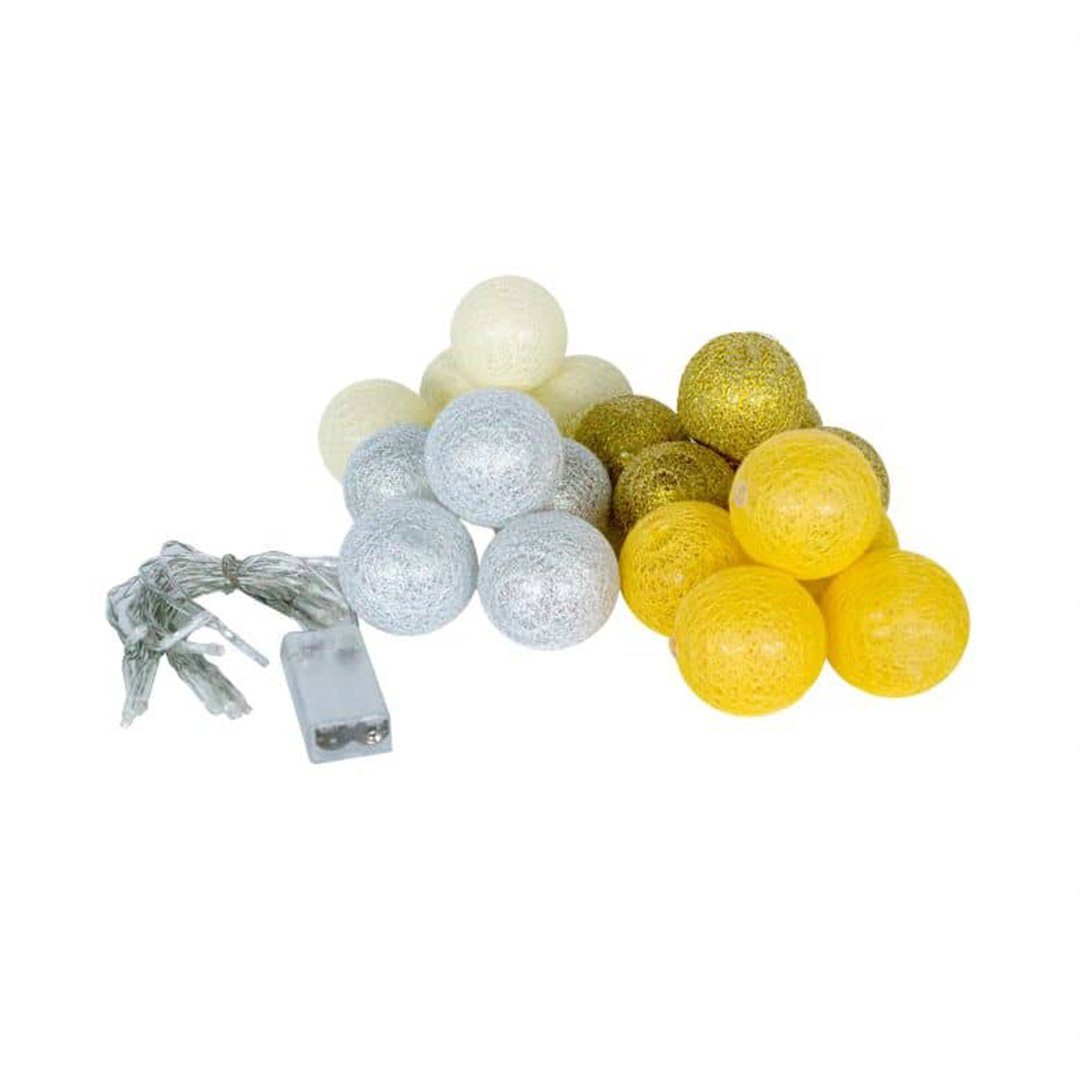 Deko Farbton Kinderzimmer Gelb Ball LED-Lichterkette Baumwolle, Cotton K&L Wall Silber Kugeln aus Art 20-flammig, 20 Lichterkette Gold LED