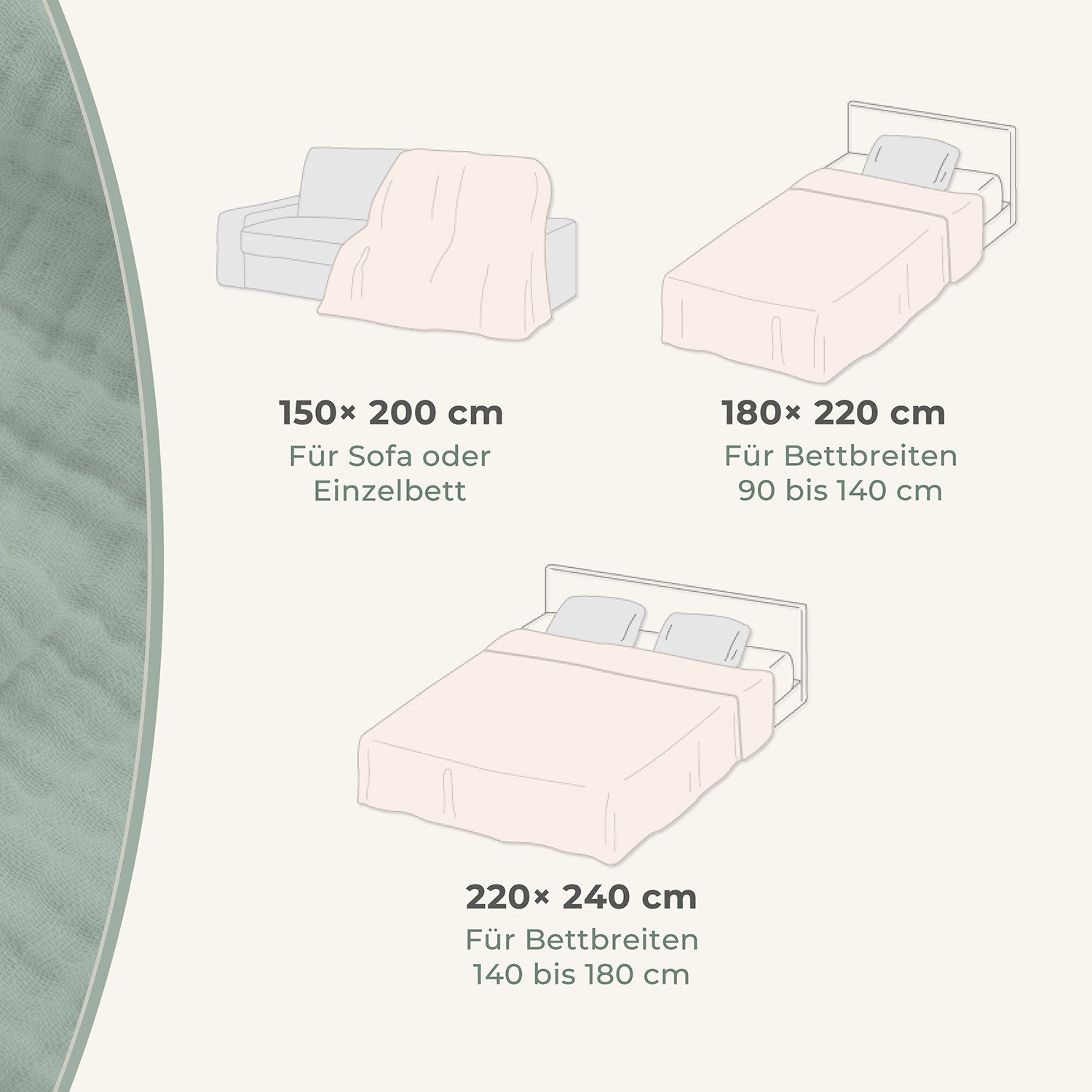 Laynenburg Tagesdecke Musselin aus 100% Baumwolle – Baumwolldecke, Kuscheldecke, Wohndecke als Sommerdecke, Bett-Überwurf, Couch-Überwurf, Sofa-Decke