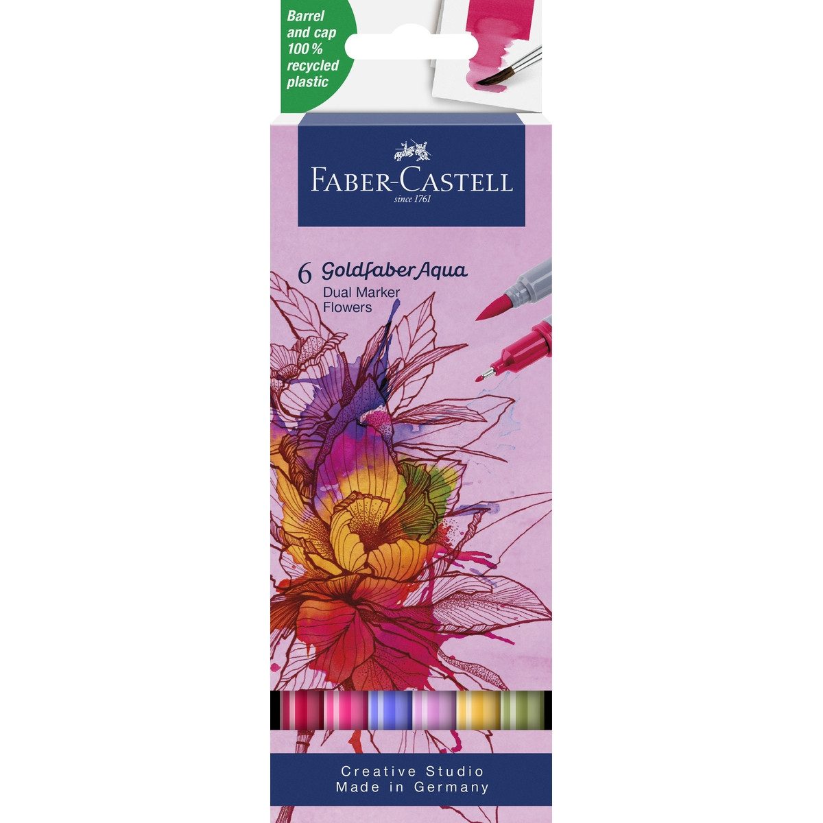 Faber-Castell Marker FABER-CASTELL Aqua Dual Marker Goldfaber Blumen 6 Stück Kartonetui