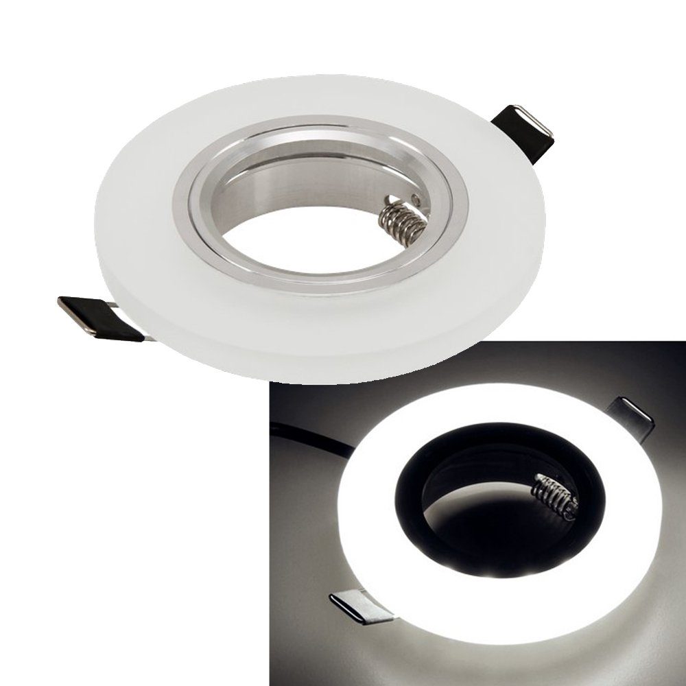 GTV LED Einbaustrahler »LED Einbaurahmen Glas mit LED Beleuchtung Ø 90 mm«,  Einbauleuchte Spot Rahmen Ring für GU-10 Mr-16 Lochmaß 65-68 mm 4000K  neutralweiß