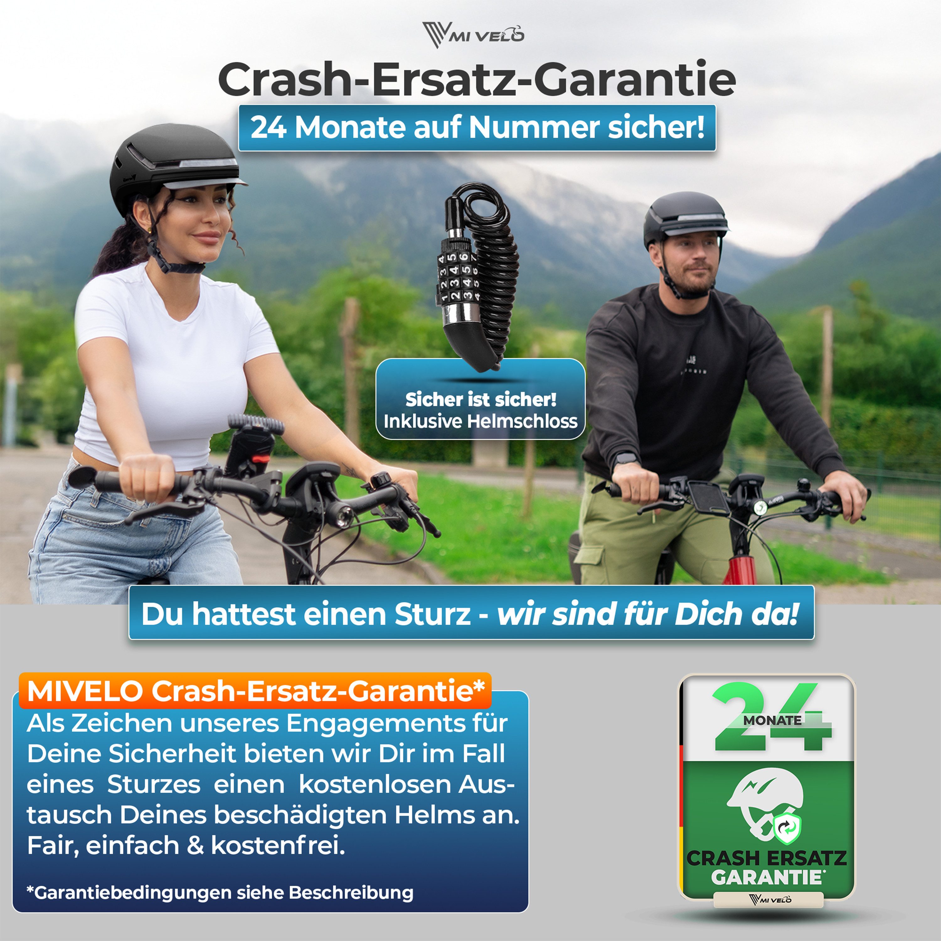 MIVELO Fahrradhelm für Herren und Damen mit Licht vorne & hinten, NTA zertifiziert, 360° Beleuchtung