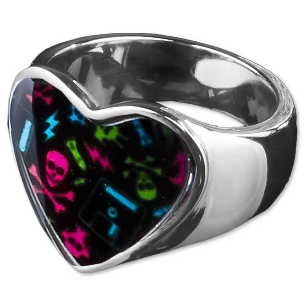 viva-adorno Fingerring Edelstahl Ring Damenring Herz Schmetterling mit buntem Motiv, Blumen Animal Print Leopard Tiger Zebra Muster