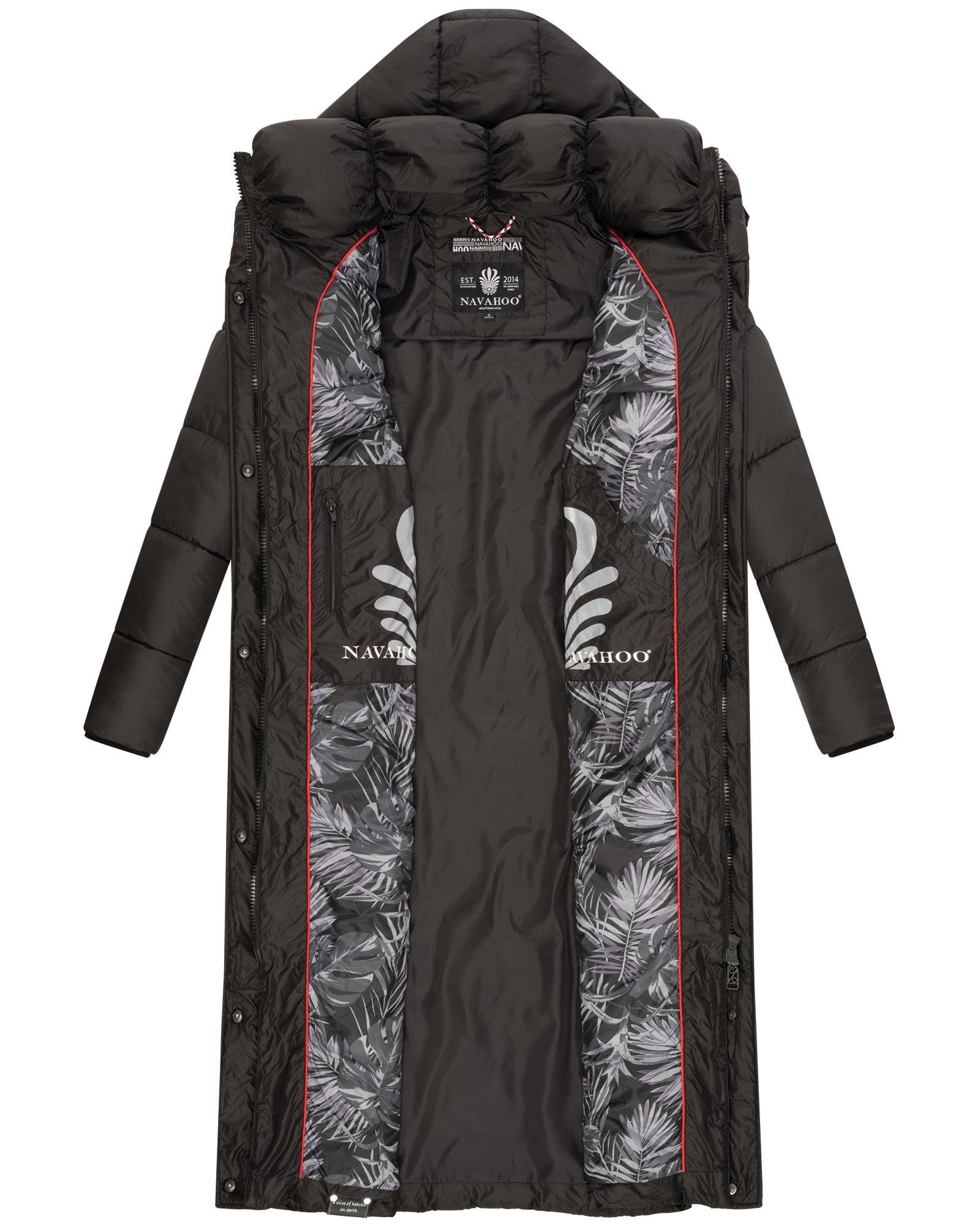 Navahoo Steppmantel Waffelchen Fashion schwarz Gehschlitzen und Wintermantel mit Kapuze