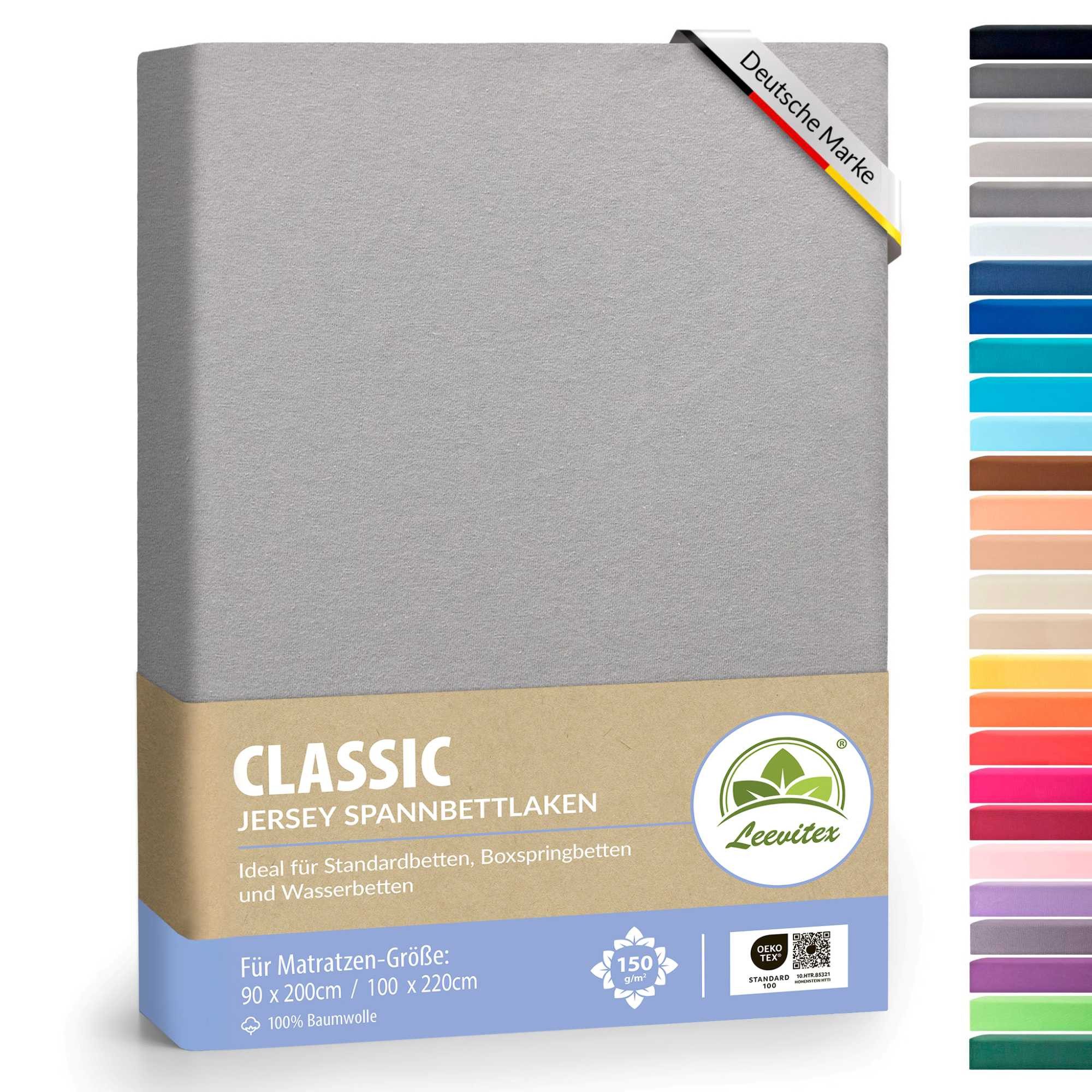 leevitex® Spannbettlaken 1er-Pack, Stoffgewicht 150 g/m², verschiedene Größen, 40 cm Steghöhe, Jersey, Gummizug: rundum, (1 Stück), verschiedene Farben, OEKO-TEX® STANDARD 100 zertifiziert