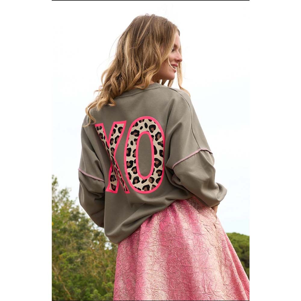 Miss Goodlife Sweatshirt MG12942 "XO Paillette" Oversize-Sweater – Olive günstig online kaufen