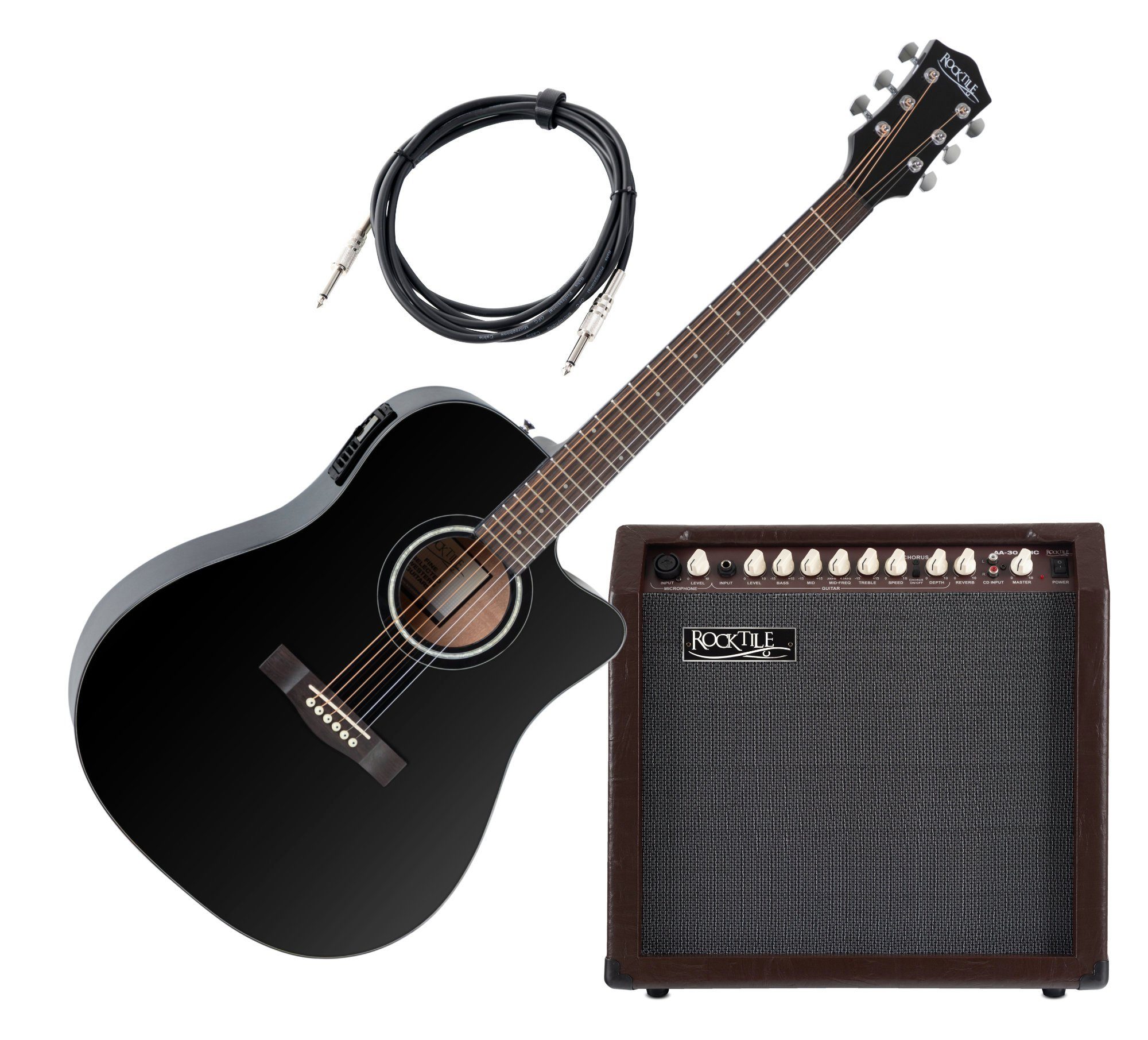 Rocktile Westerngitarre D-60CE mit eingebautem Tonabnehmer, Cutaway ...