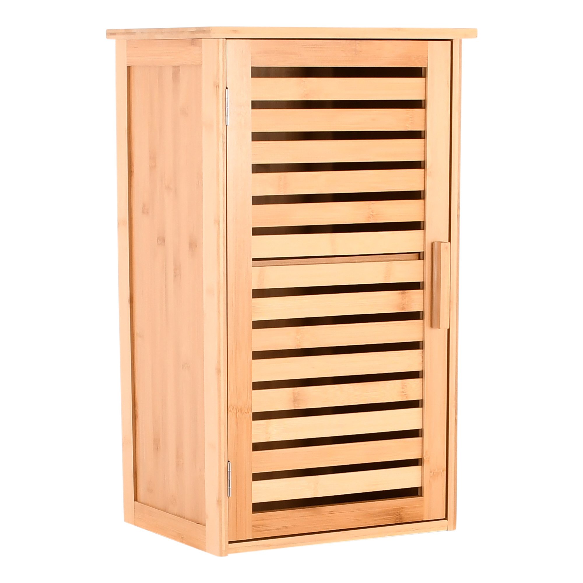 Raburg Hochschrank Badezimmerschrank, Bambus, Kivo 2 Lamellentüren & 6 Fächer, für Bad, Flur oder Küche, zeitloses Design