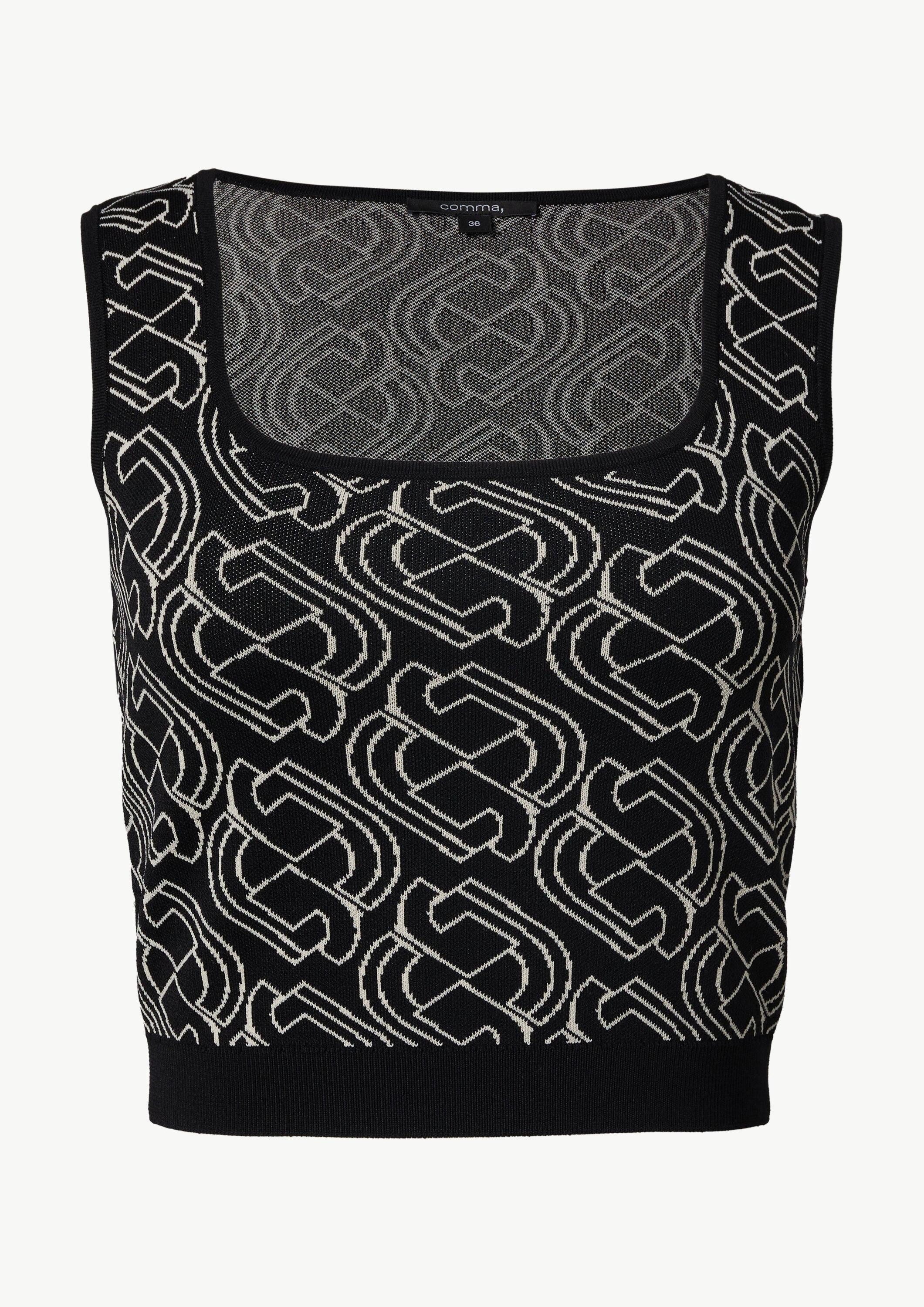 comma Rundhalspullover Strickpullunder Kurzes Feinstricktop mit grafischem Muster
