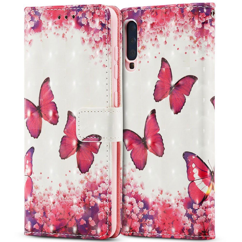 FITSU Handyhülle Handytasche für Samsung Galaxy A70 Hülle Schmetterling Motiv 6,7 Zoll, Flipcase für Samsung A70 Handyhülle, Handytasche mit Kartenfach