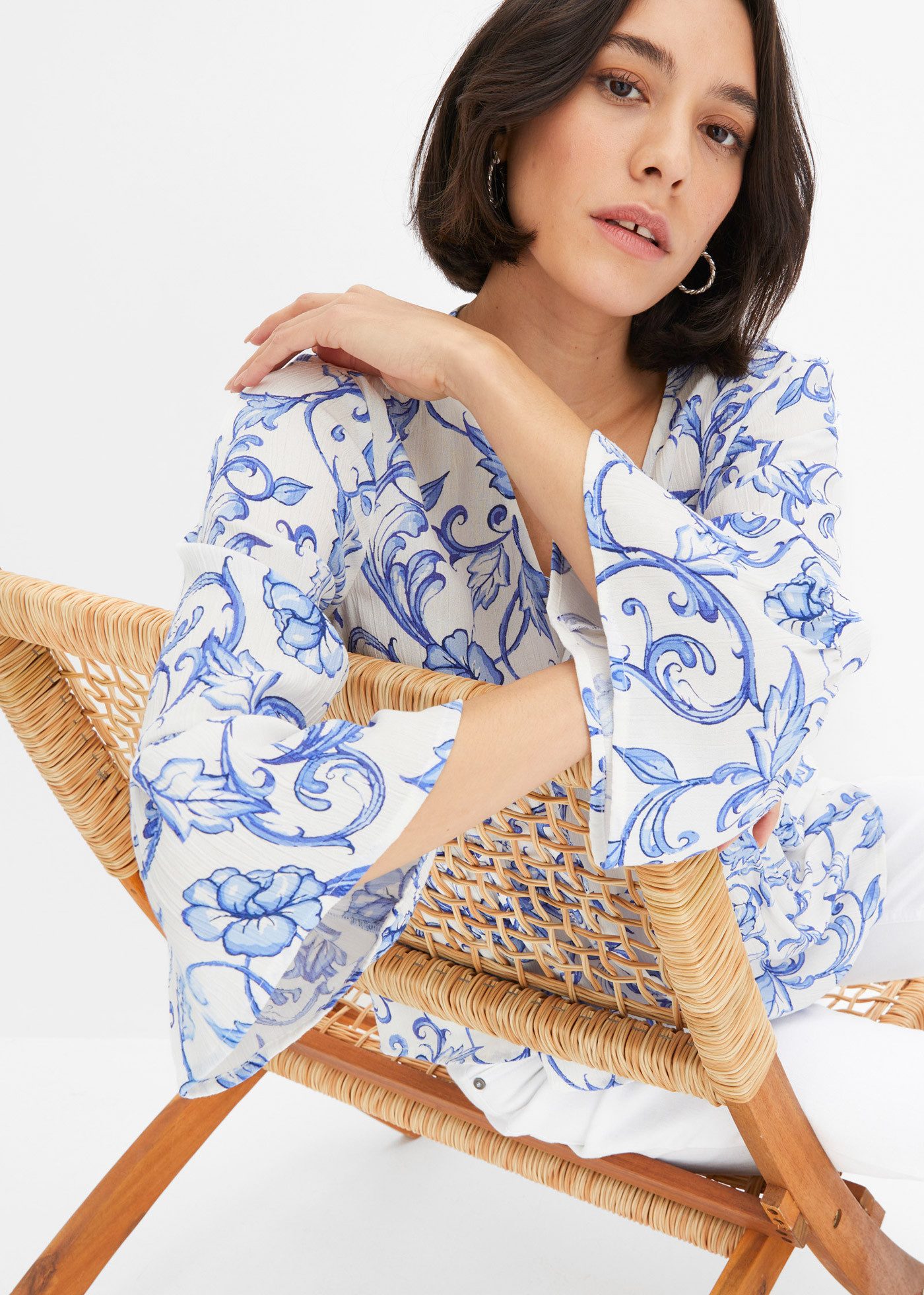 bonprix Tunika figurumspielende Passform, mit 3/4-Ärmeln, mit Bindedetails günstig online kaufen