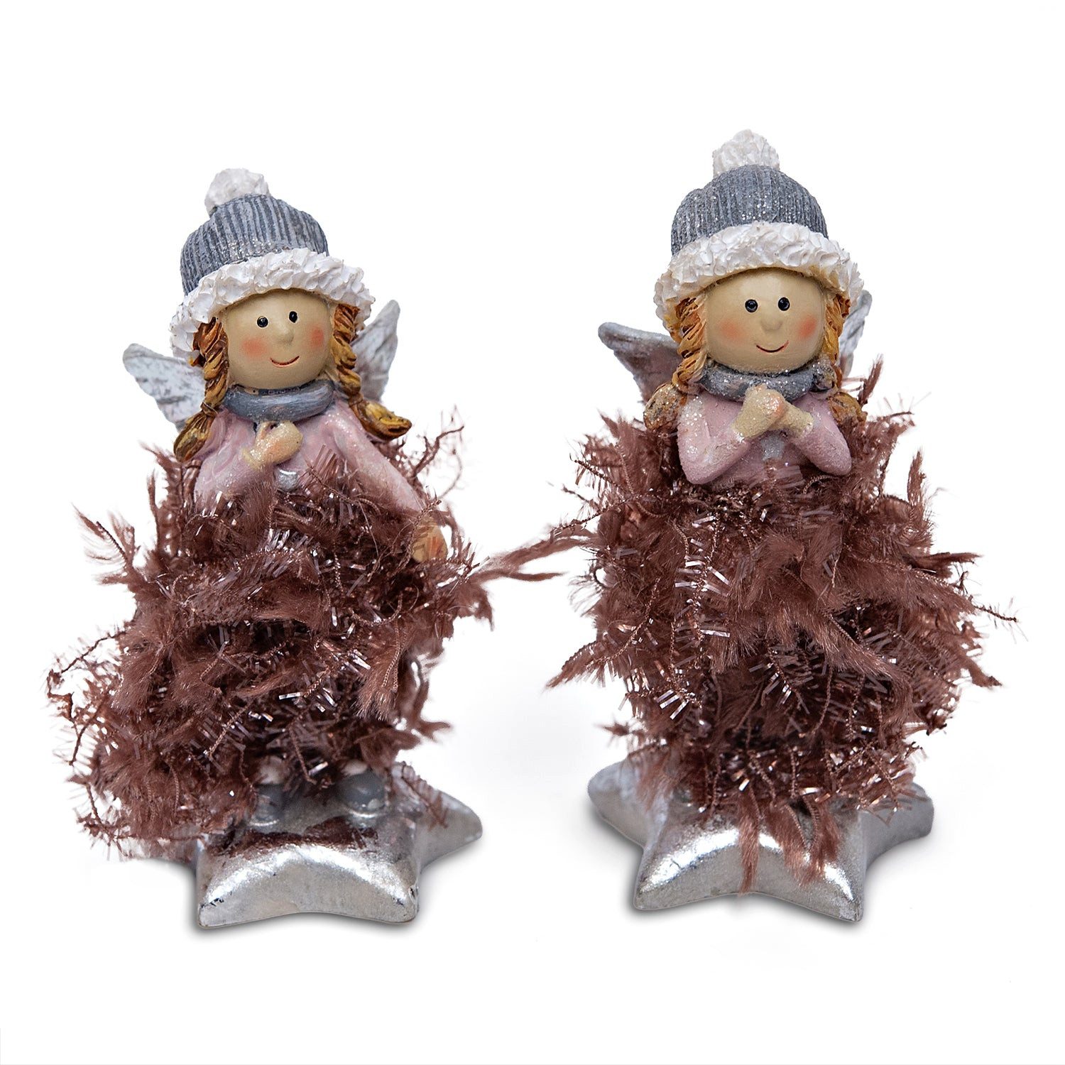 Logbuch-Verlag Dekofigur Engel Figuren 2er Set 10 cm – Rosé-Braun mit Sternsockel -