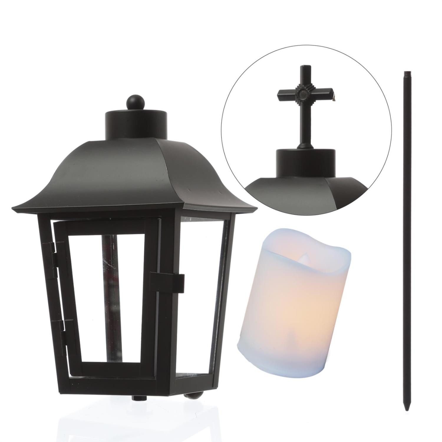 MARELIDA LED Laterne Grablaterne mit Mini LED Kerze Grablicht wechselbare Spitzen Grablampe, LED Classic, amber