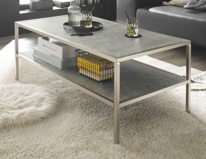 MCA furniture Couchtisch Orinoco (Wohnzimmertisch in Keramik-Optik, 110 x 60 cm), mit Edelstahl