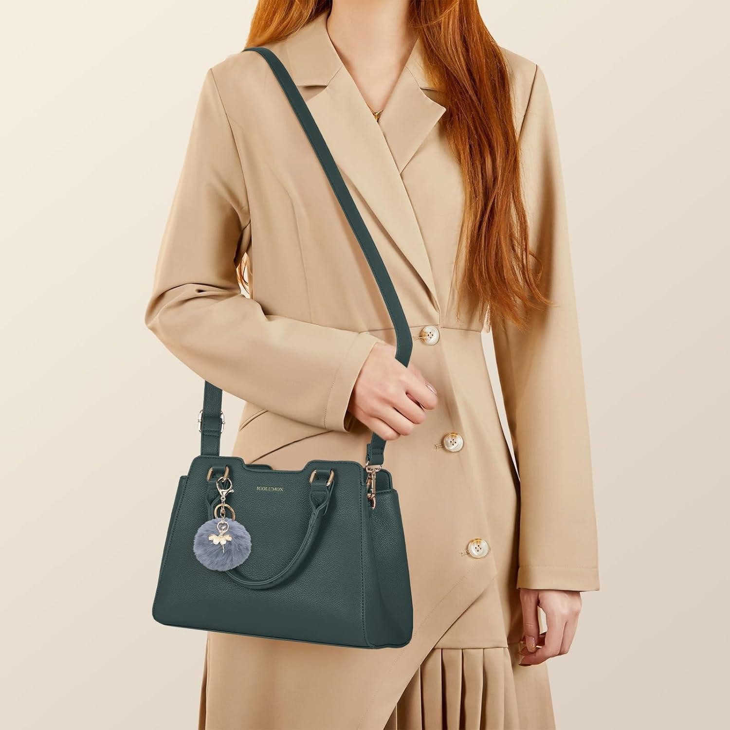 LuxusKollektion Henkeltasche Handtasche Damen Mittelgroß Leder Henkeltasche Dunkelgrün