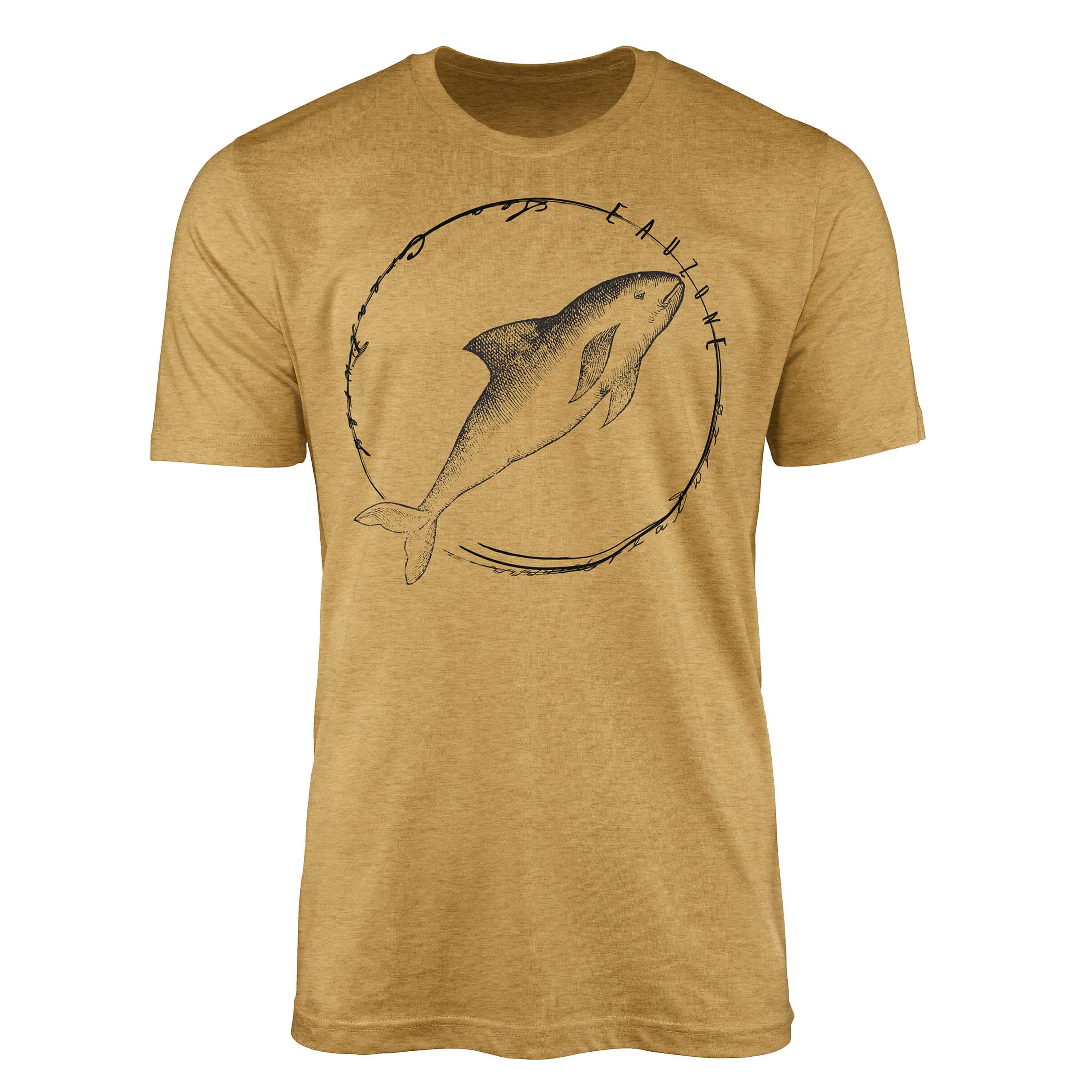 Sinus Art T-Shirt T-Shirt Tiefsee Fische - Serie: Sea Creatures, feine Struktur und sportlicher Schnitt / Sea 060 Antique Gold