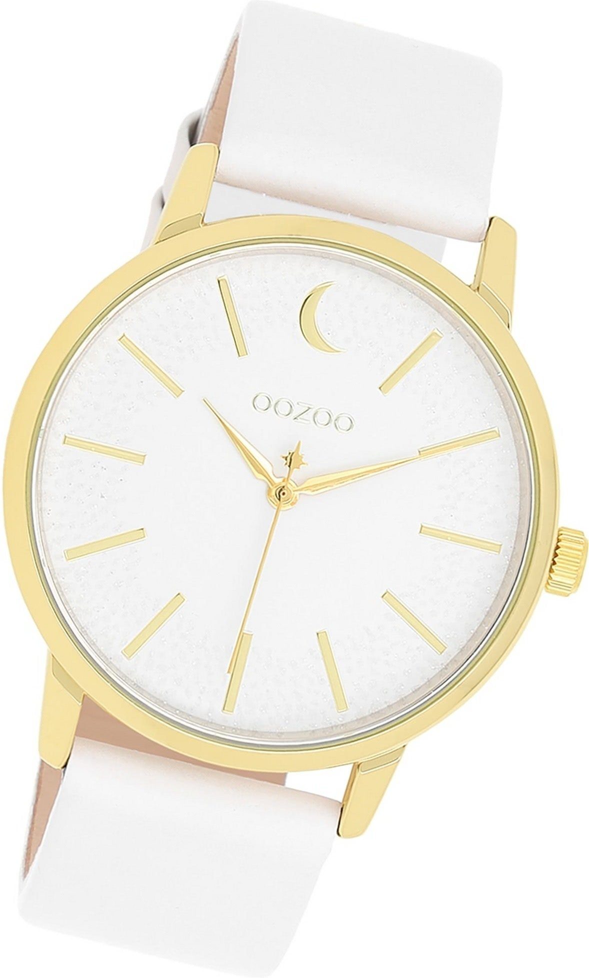 OOZOO Quarzuhr Oozoo Damen Lederarmband (ca. groß 40mm) weiß, Damenuhr Gehäuse, rundes Armbanduhr Timepieces
