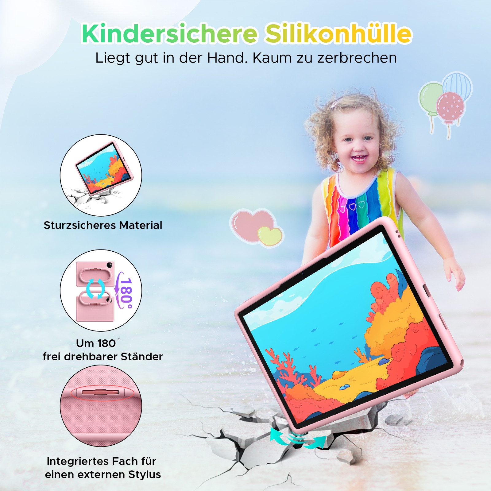 DOOGEE U11kid Android 16 Kinder Tablet mit Hülle, 11 zoll, 8580mAh Tablet (11", 128 GB, Android 16, WiFi, 4GB+128GB ROM /2TB TF, 13MP+5MP, 90Hz, BT 5.0, Widevine L1/Face ID)