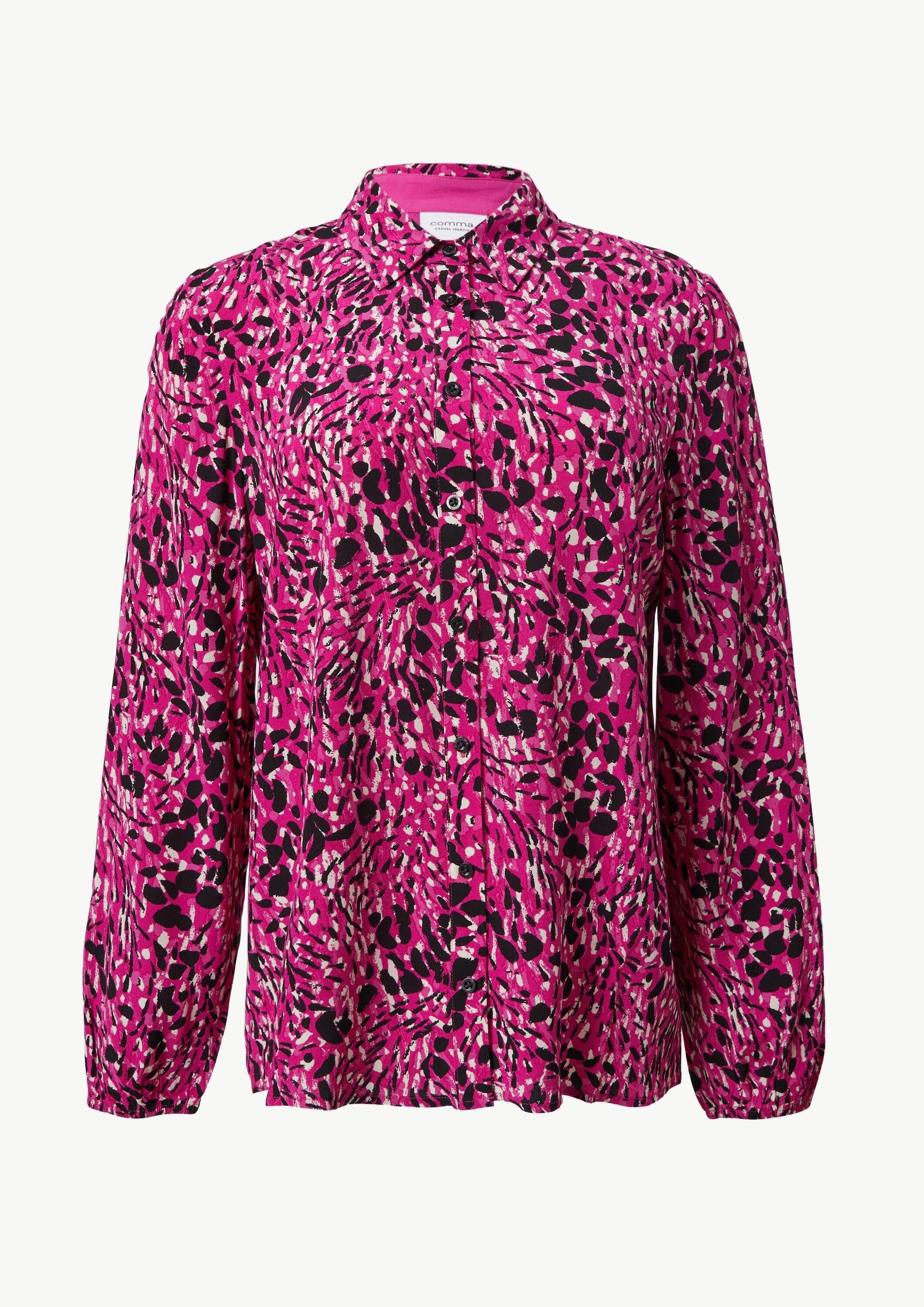 comma Langarmbluse Bluse Gemusterte Hemdbluse mit elastischen Bündchen
