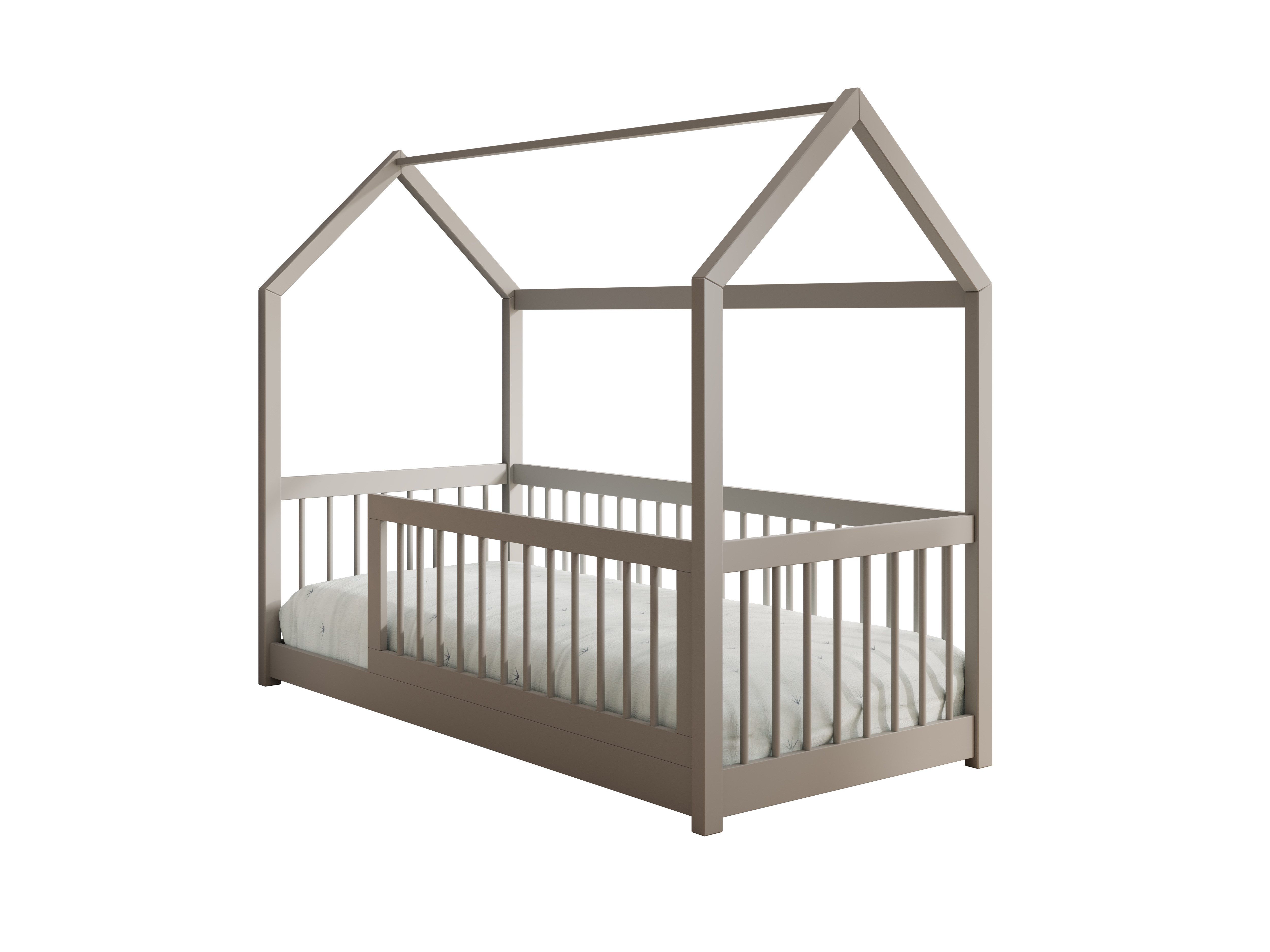 MOEBLO Hausbett TIVI (Stilvolles Kinderbett im Haus-Design, Hausbett Kinder Kinderbett Kiefernholz Spielbett Hausform, • Optional mit oder ohne Matratze wählbar), in 3 Größen erhältlich: 140×70, 180×80 und 200×90 cm