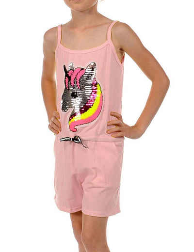 KMISSO Jumpsuit Mädchen Jumpsuit kurz Wendepailletten Einhorn (1-tlg) elastischer Bund