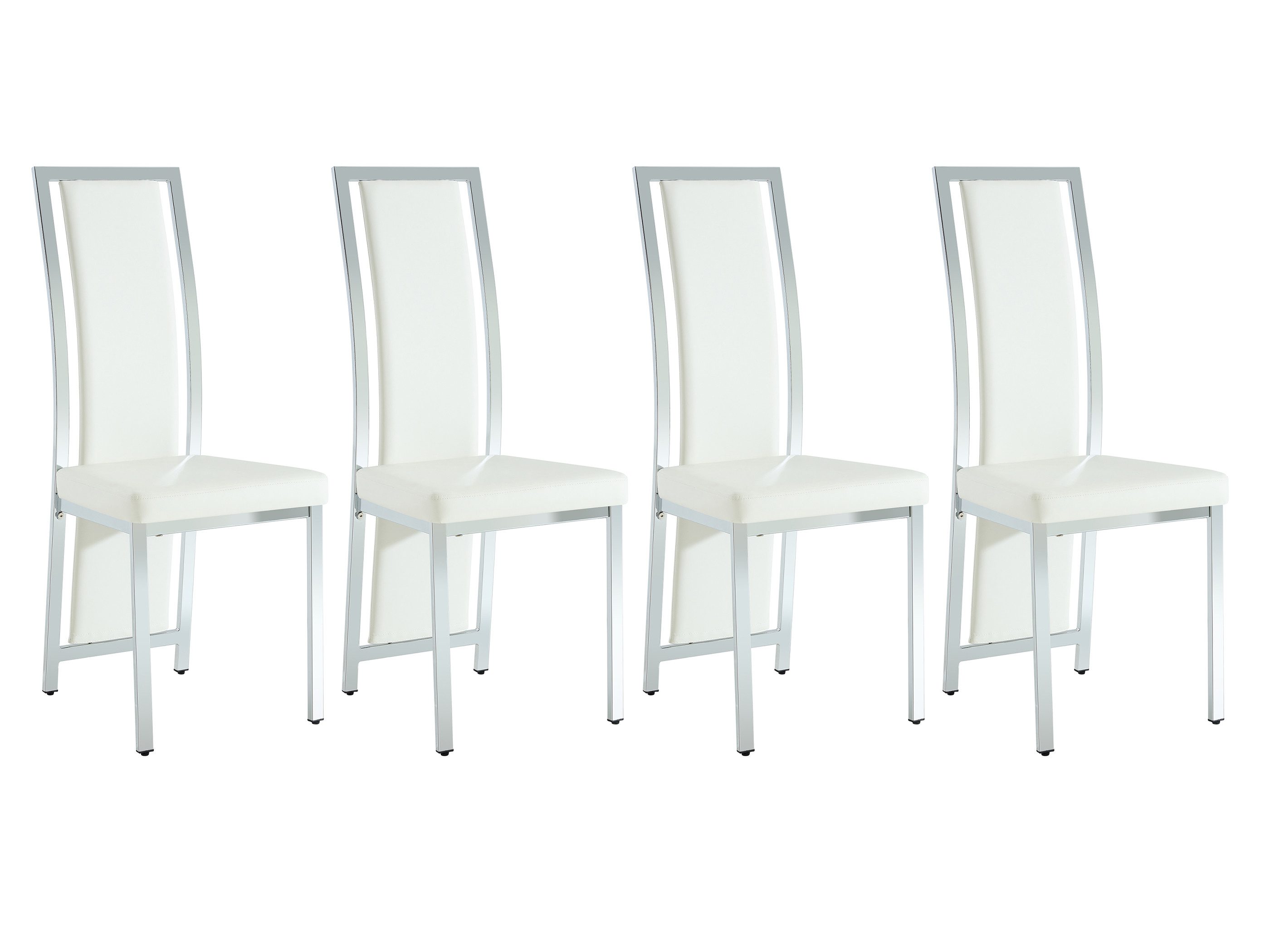 SeedWave Esszimmerstuhl Küchenstuhl-Set mit PU-Sitz, Hohe Gebogene Rückenlehne & Metallbeine, 4er Set. Metallrahmen, verstellbare Fußgleiter