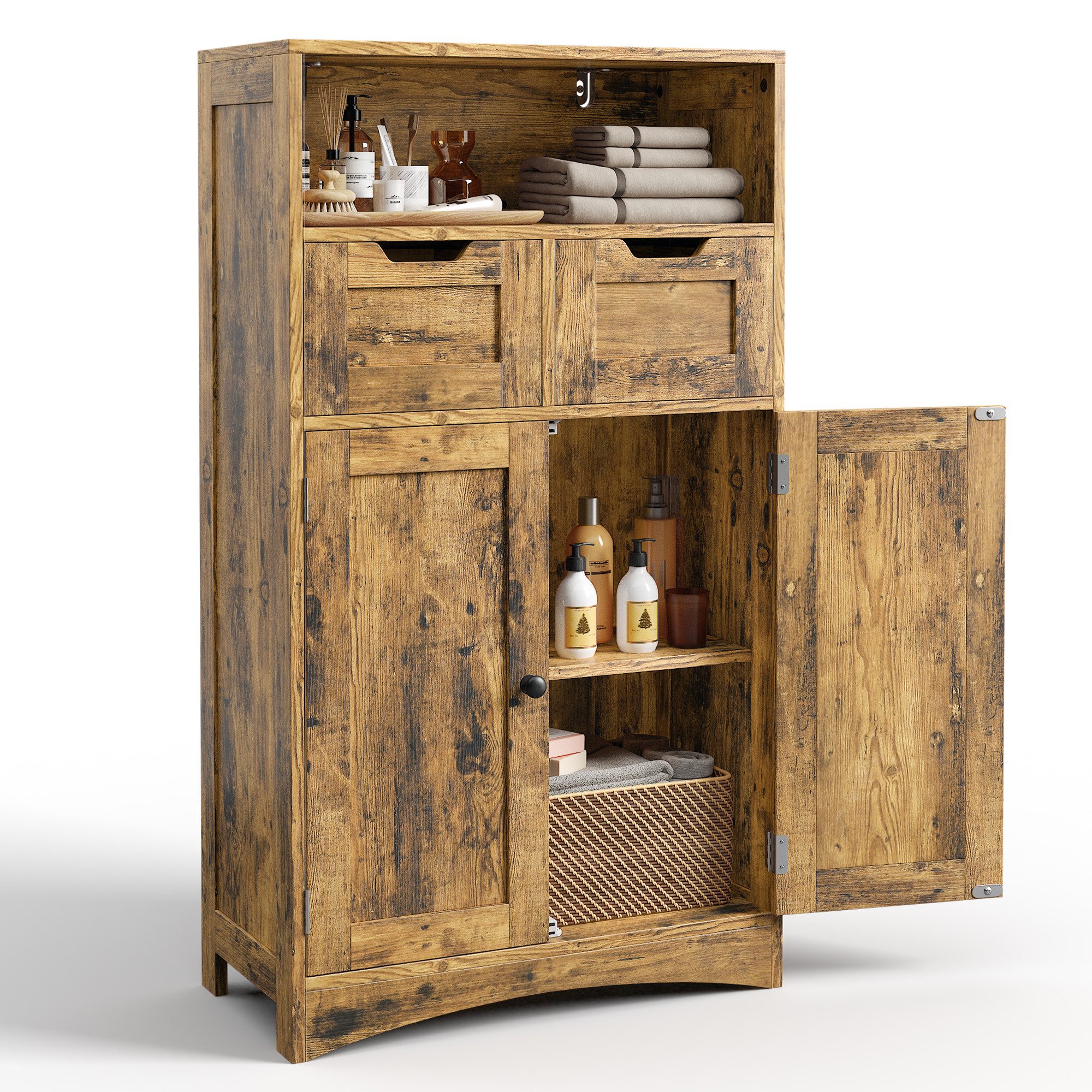 Bealife Badkommode mit 2 Schubladen, verstellbares Regal, multifunktional