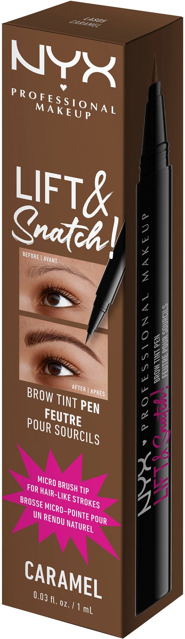 NYX Augenbrauen-Stift Professional Makeup Lift & Snatch Brow Tint Pen, mit ultra dünner Spitze