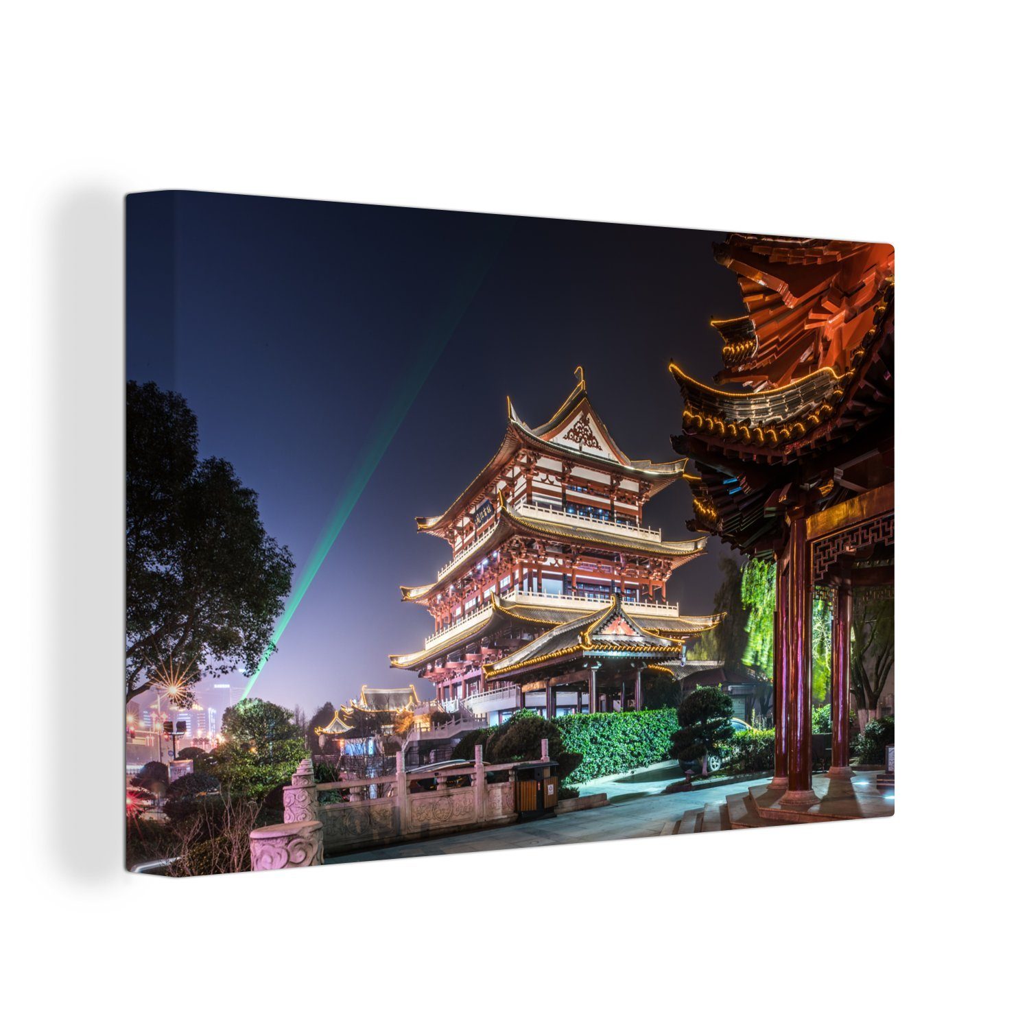 OneMillionCanvasses® Leinwandbild Beleuchteter Aufhängefertig, St), 30x20 Leinwandbilder, cm China, Changsha in Wanddeko, Wandbild (1 Trommelturm in