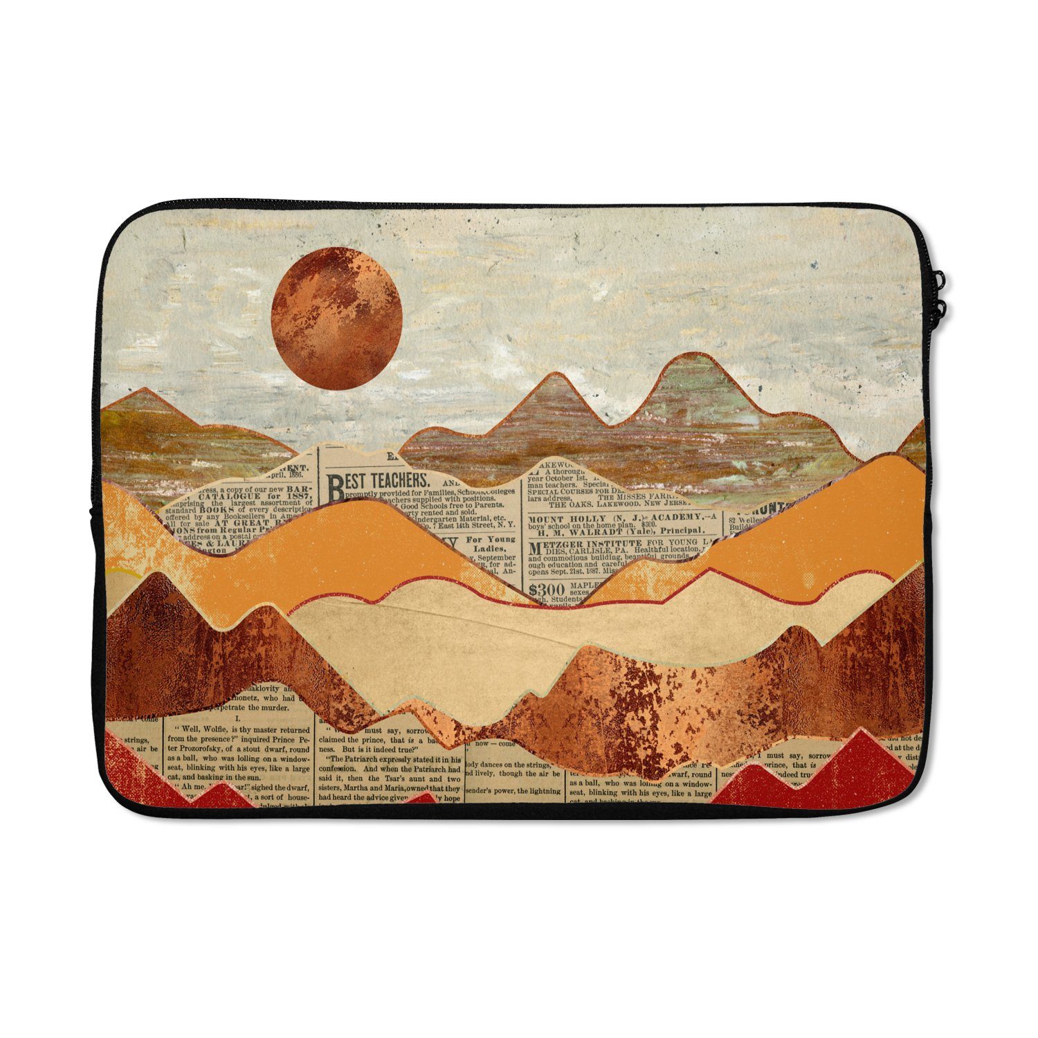MuchoWow Laptop-Hülle Vintage - Zeitung - Bronze - Abstrakt - Landschaft - Farben 14 Zoll, Schutzhülle für Laptop, Schutz gegen Kratzern, Laptoptasche