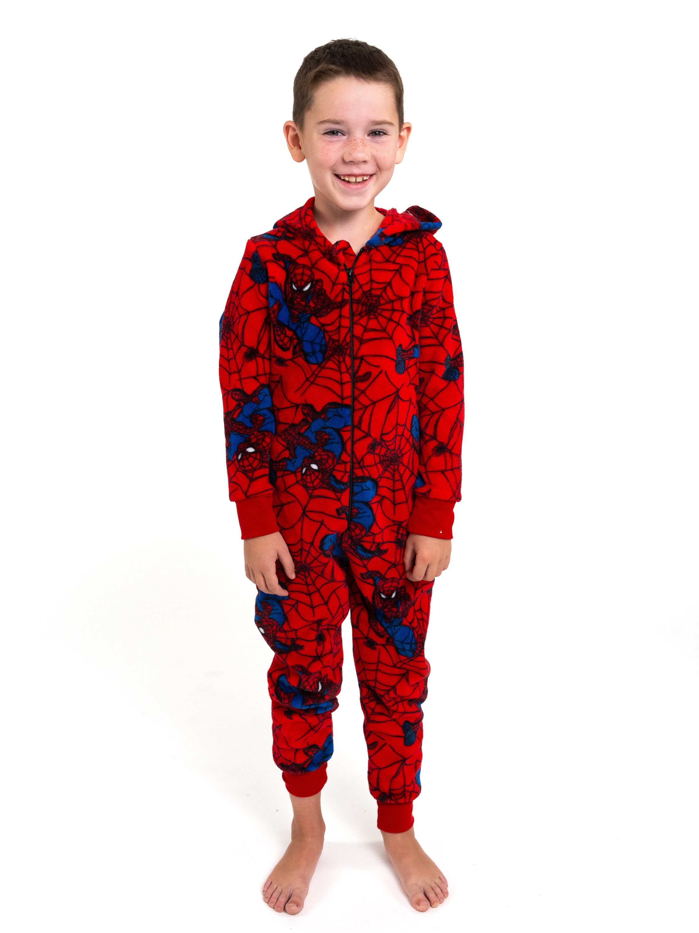 Jumpsuit Marvel Spiderman Jumpsuit mit Kapuze Overall Pyjama Schlafanzug