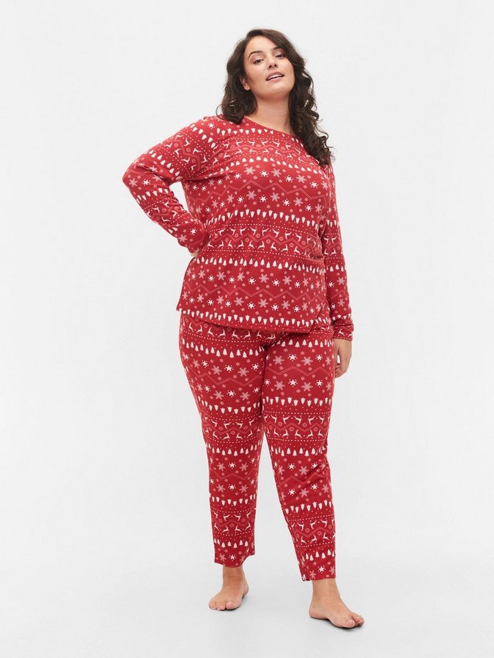 Zizzi Pyjamaoberteil LUCCA (1-tlg) Plain/ohne Details, Weihnachtsdesign