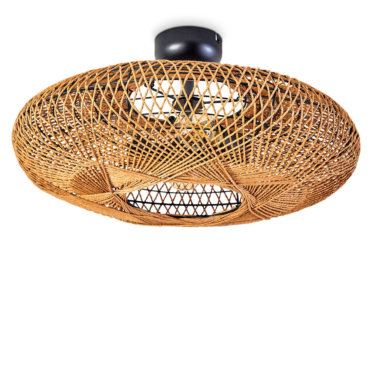 hofstein Deckenleuchte »Messerotti« moderne Deckenlampe aus Metall und Sisal in Schwarz/Natur, ohne Leuchtmittel, Leuchte im Vintage-Design mit Lichteffekt, 2xE27
