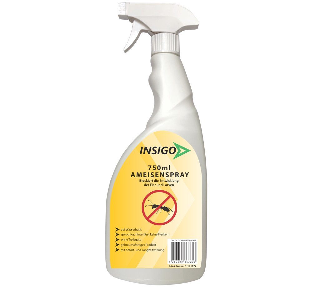 INSIGO Ameisengift Ameisen Spray gegen Ameisen, Larven & Eier, 0.75 l, 1-St., auf Wasserbasis, geruchsarm, brennt / ätzt nicht, mit Langzeitwirkung