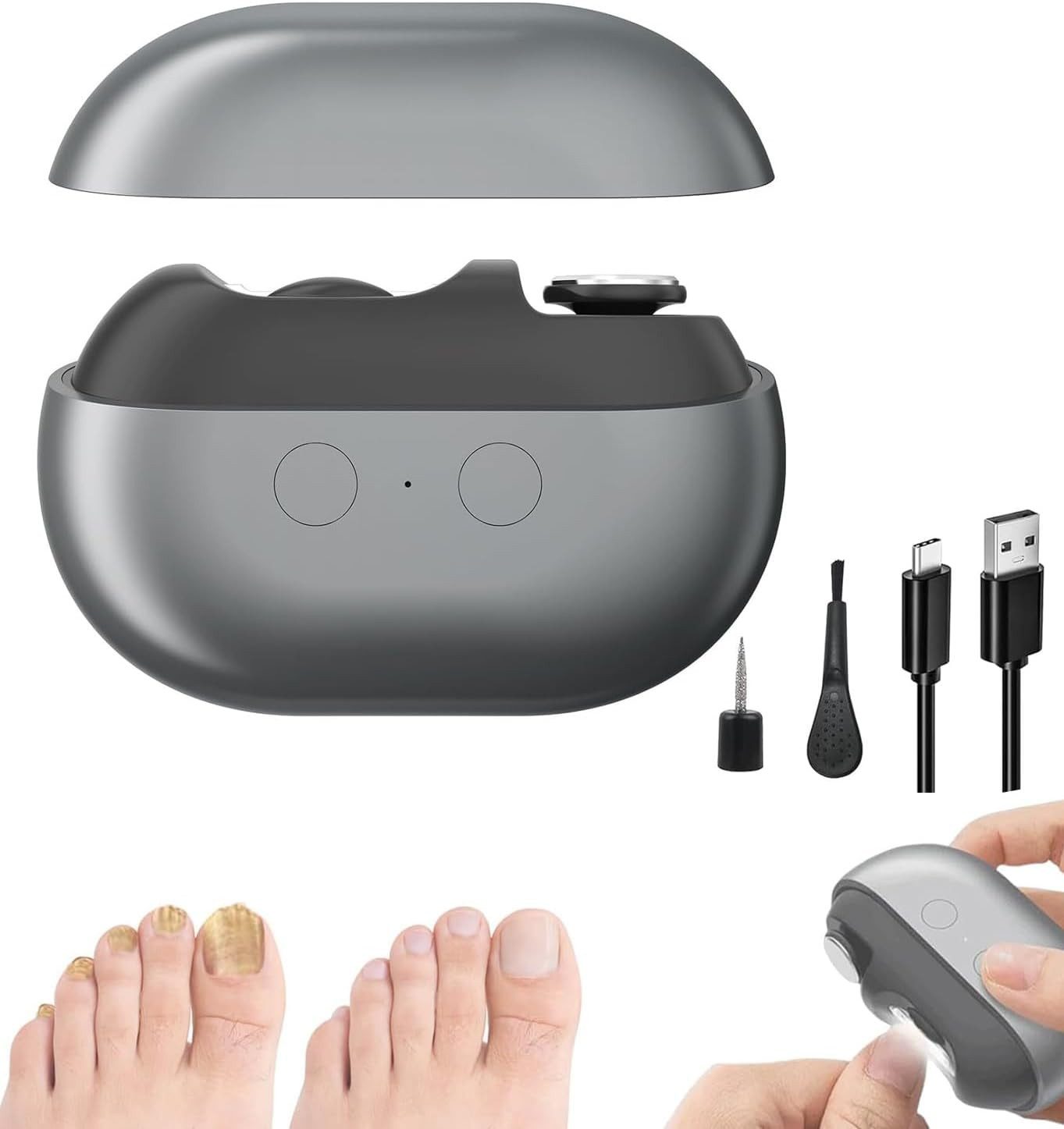 Fyrove Nagelknipser Elektrische Nagelknipser, 2 in 1 Polieren Automatisch, Mit Led-Licht, Stille Nagelknipser Elektrisch für Babys Erwachsene Senioren