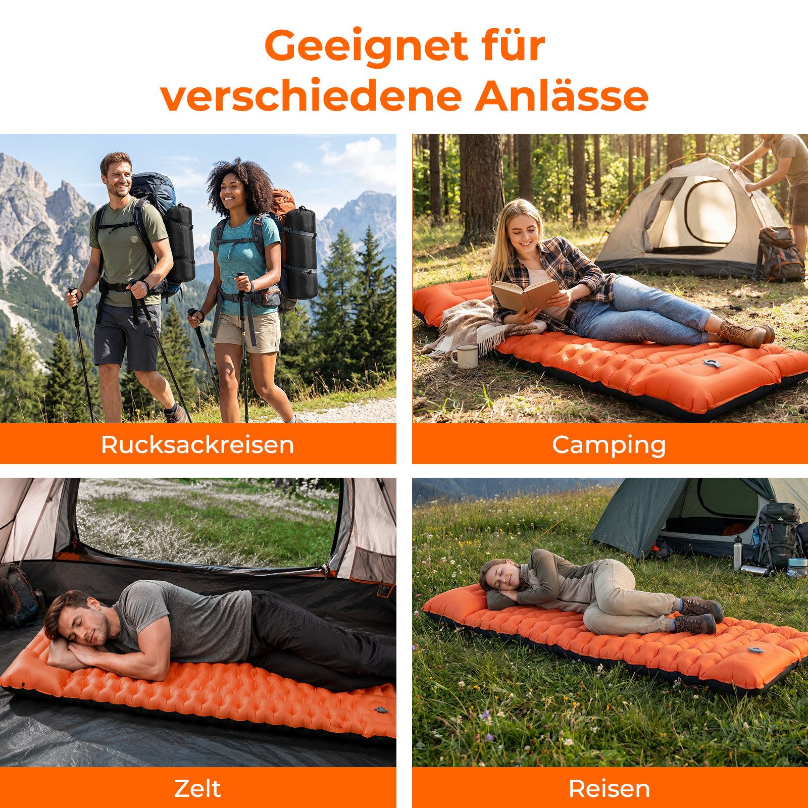 AKKEE Isomatte Outdoor Camping Schlafmatte Aufblasbar Sleeping Pad 190 x 70 x 10 cm, selbstaufblasend – Bild 2 von 5
