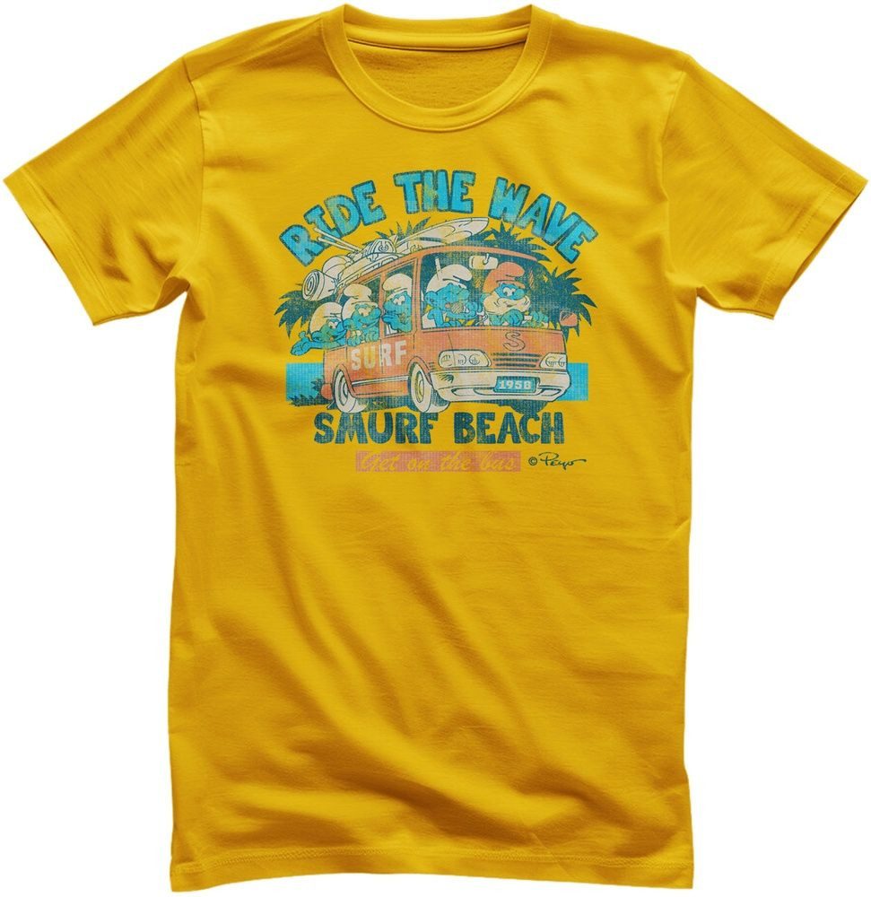 Die Schlümpfe T-Shirt Ride The Wave - Smurf Beach T-Shirt