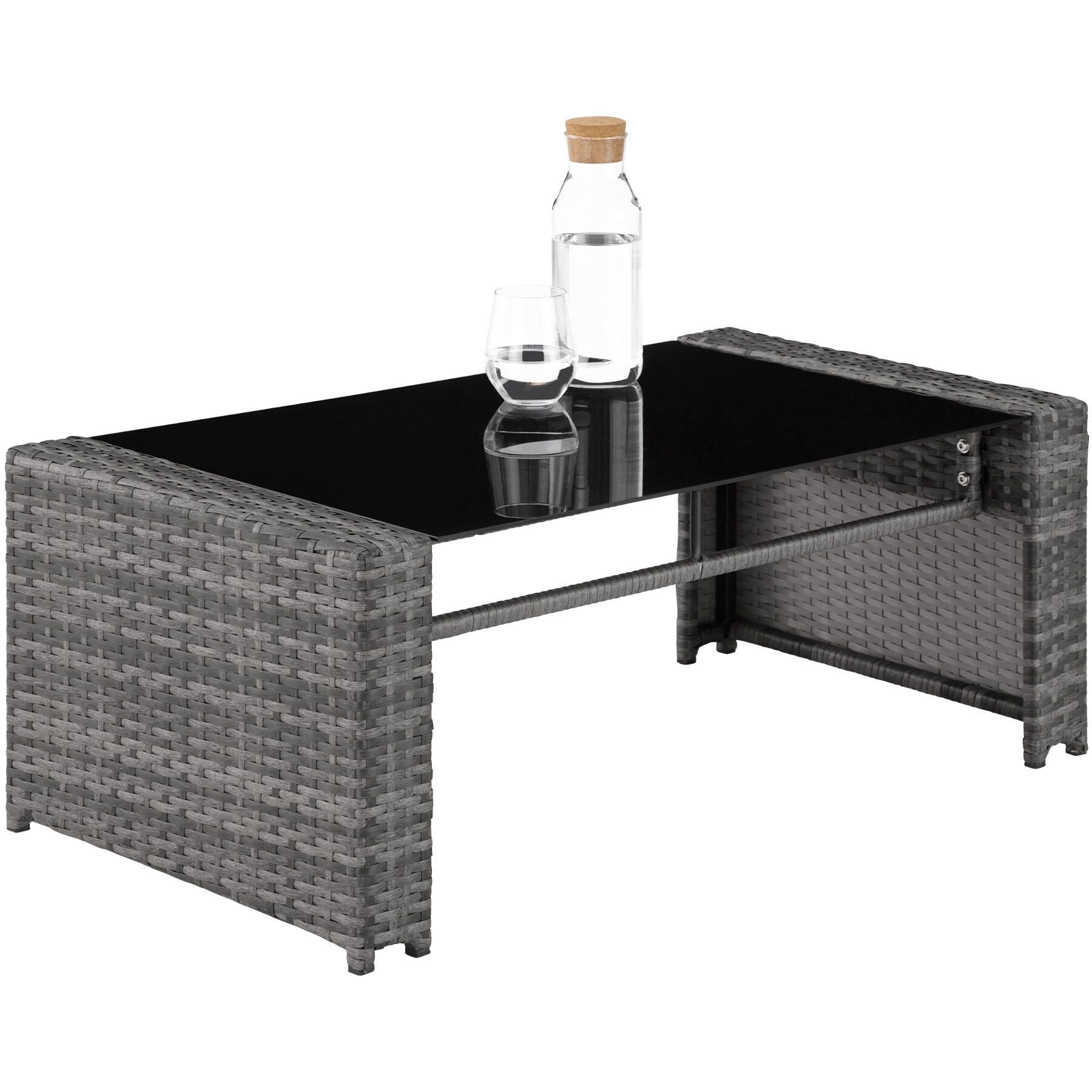 tectake Loungeset bequeme Sitz- und Rückenkissen inklusive, (outdoor rattan furniture Jesolo, 5-tlg., in grau/hellgrau), tisch mit abnehmbarer Glasplatte