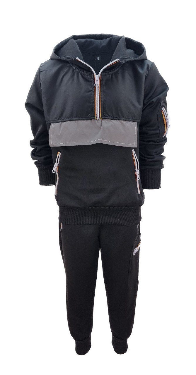 (Set, Reißverschluss Hessis JF75 Jogginganzug mit Freizeitanzug Schwarz Jungen Pullover Design Trainingsanzug mit und Jogginghose) sportlichem