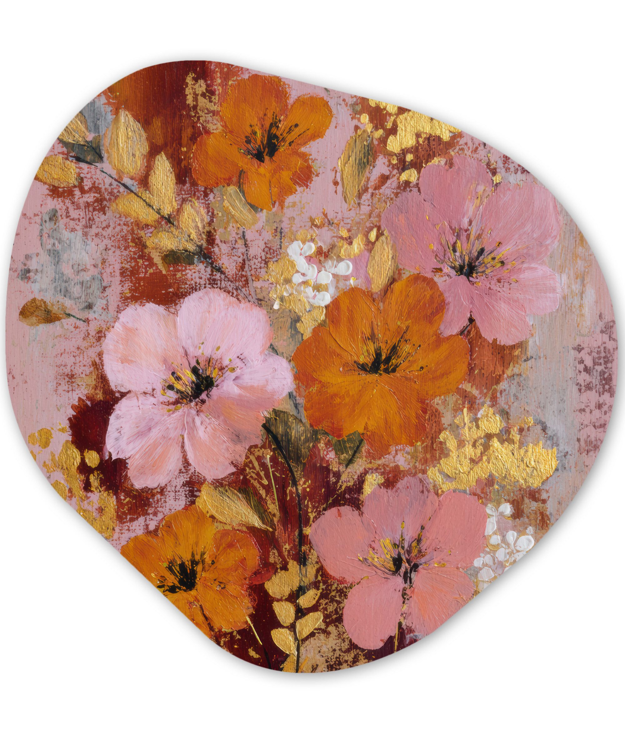 MuchoWow Gemälde Malerei - Blumen - Rustikal - Rosa, Fotodruck (1 St), Wandbild Abstrakt, Wohnzimmer Schlafzimmer Wanddekoration, 40x40 cm