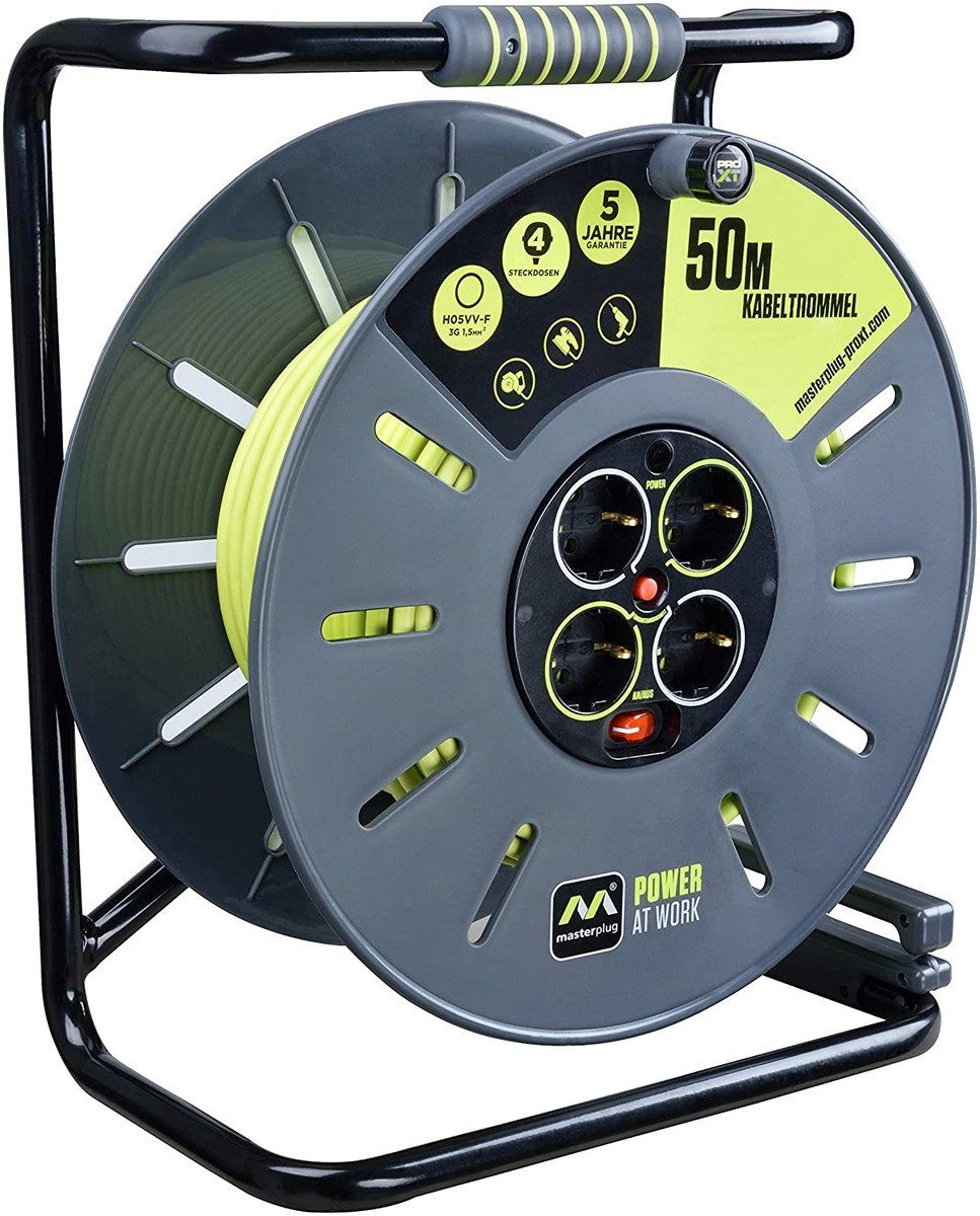 masterplug MASTERPLUG Robust XL 50 Meter besonders langlebig mit 4 Steckdosen Kabeltrommel
