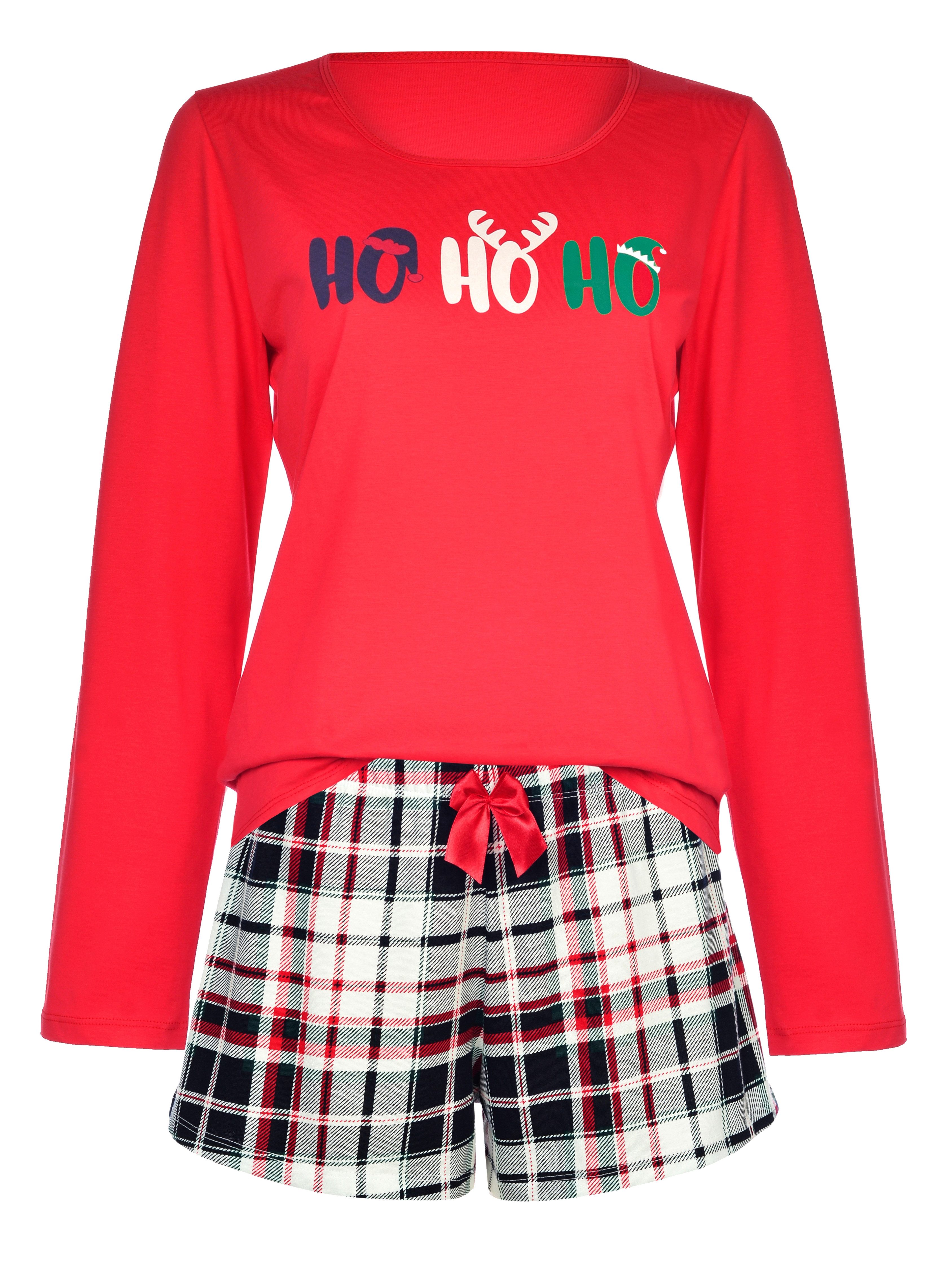 Donna Shorty Pyjama mit karierter Hose mit Weihnachts-Druck, 100% Baumwolle günstig online kaufen