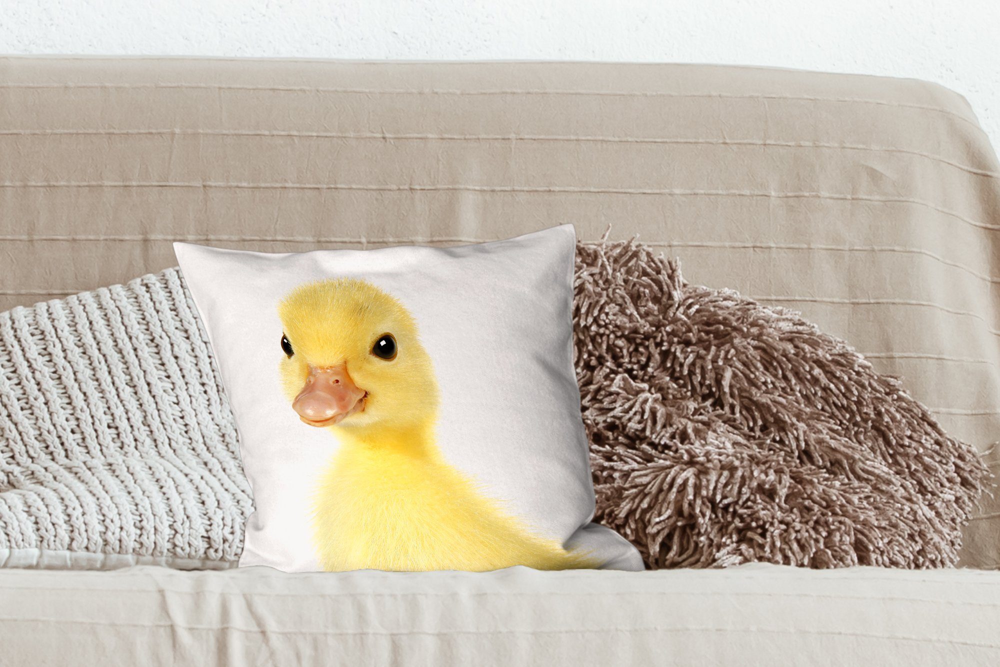 MuchoWow Dekokissen Tiere für Deko, Gelb, mit - Ente - Sofakissen Schlafzimmer, Wohzimmer, Zierkissen Füllung