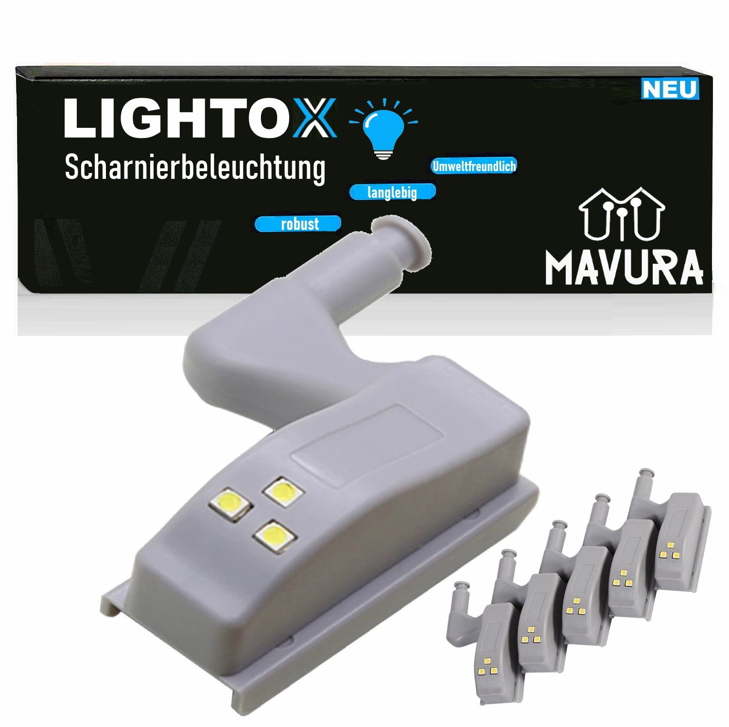 MAVURA LED Schrankinnenraumbeleuchtung LIGHTOX LED-Sensorlicht Set  Innenscharniere Schrankleuchte, LED fest integriert, Tageslichtweiß,  Schubladen-Leuchte Schrankbeleuchtung Scharnierbeleuchtung [5er Set] | Unterbauleuchten