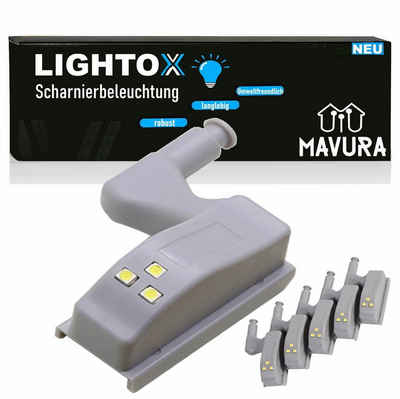 MAVURA LED Schrankinnenraumbeleuchtung LIGHTOX LED-Sensorlicht Set Innenscharniere Schrankleuchte, LED fest integriert, Tageslichtweiß, Schubladen-Leuchte Schrankbeleuchtung Scharnierbeleuchtung [5er Set]