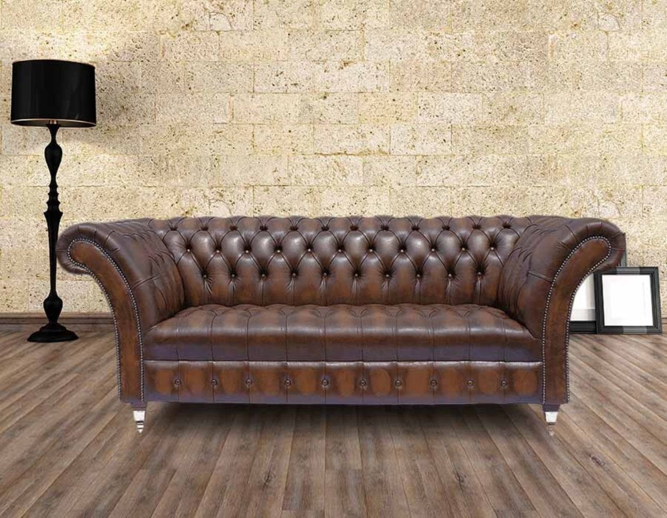 JVmoebel 3-Sitzer 3 Sitzer Chesterfield Poster Sofa Couch Leder Sofas William III Neu